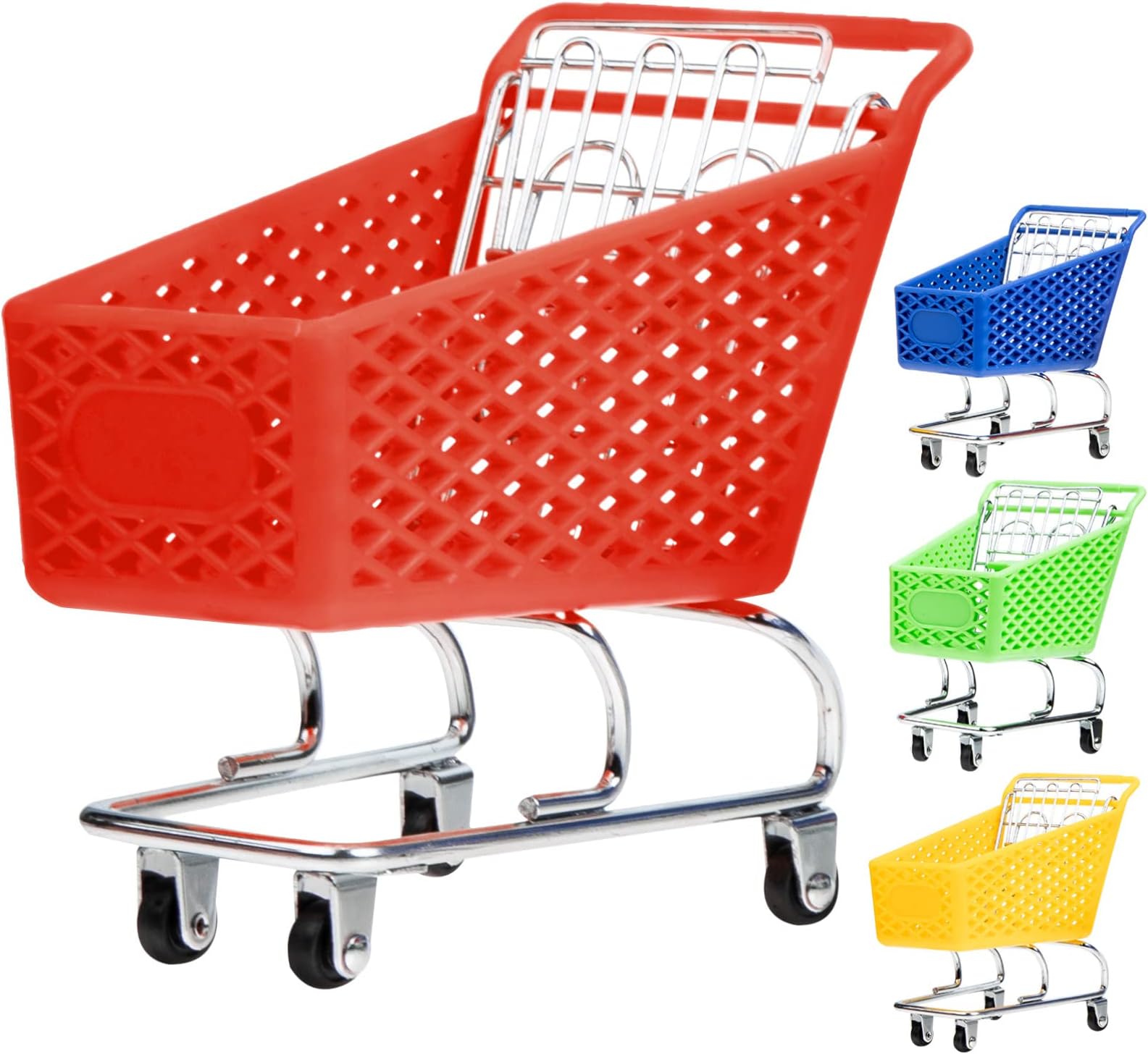 GANAZONOGrocery Cart 4pcs Mini Shopping Cart Trolly Supermarket Handcart Desktop Storage Basket Holder Photo Props Shopping Utility Cart Mode Storage Toy (Wheel Color Random) Mini Brands