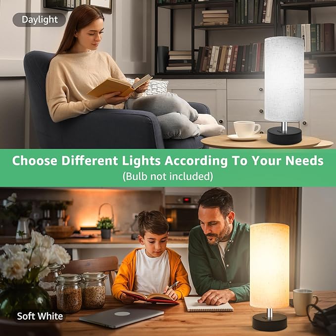 DEGNJU Small Lamp for Bedroom, Bedside Lamps for Night Stands, Mini Minimalist Table Lamp with Round Flaxen Fabric Shade, 11.8 Inch Desk Reading Lamp for Dorm Room Living Room Office Room, 2 Pack photo 6
