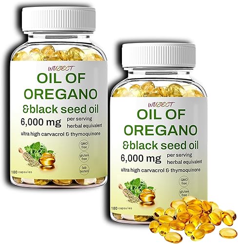 Aceite de orégano y aceite de semilla negra, suplemento de orégano 2 en 1, salud inmunológica, alta concentración de carvacrol y timoquinona, sin