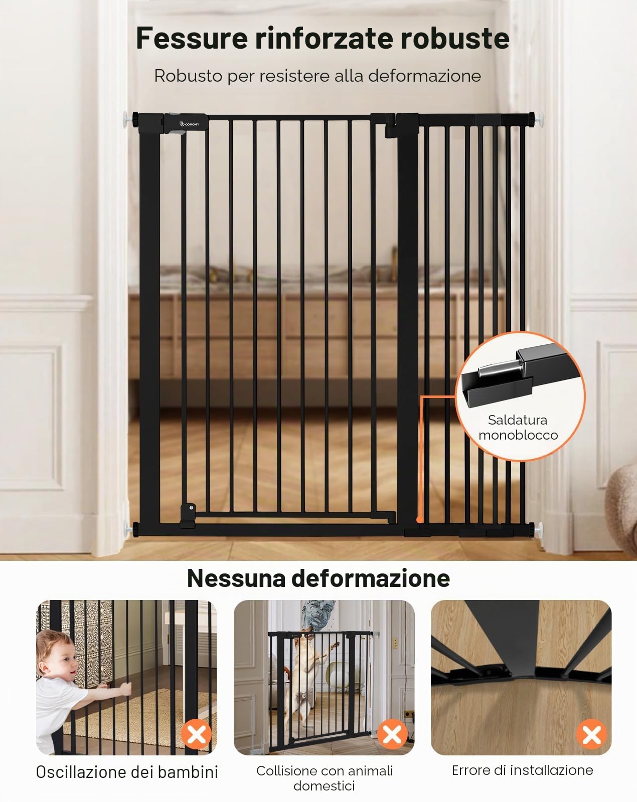 COMOMY Cancelletto extra alto da 106,7 cm per scale, adatto per aperture da 74,9 cm a 110 cm di larghezza, chiusura automatica robusta, cancello di sicurezza per cani, montaggio a pressione, facile