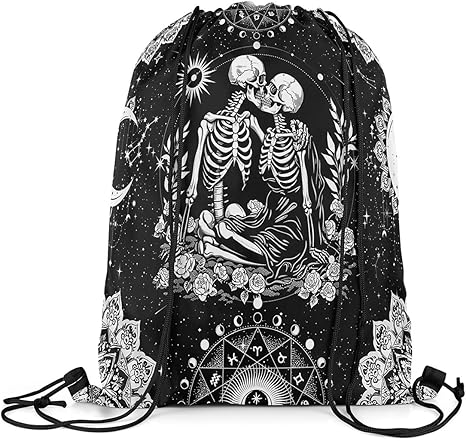 Gothic Skull Sports Drawstring Sackpack Halloween Themed Drawstring Backpack For Sugar Skull Drawstring Bags Boho Floral Waterproof Cinch Bag