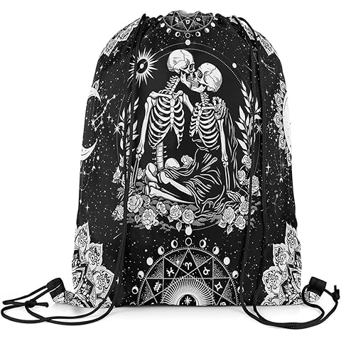 Feelyou Gothic Skull Sports Drawstring Sackpack Halloween Themed Drawstring Backpack For Sugar Skull Drawstring Bags Boho Floral Waterproof Cinch Bag