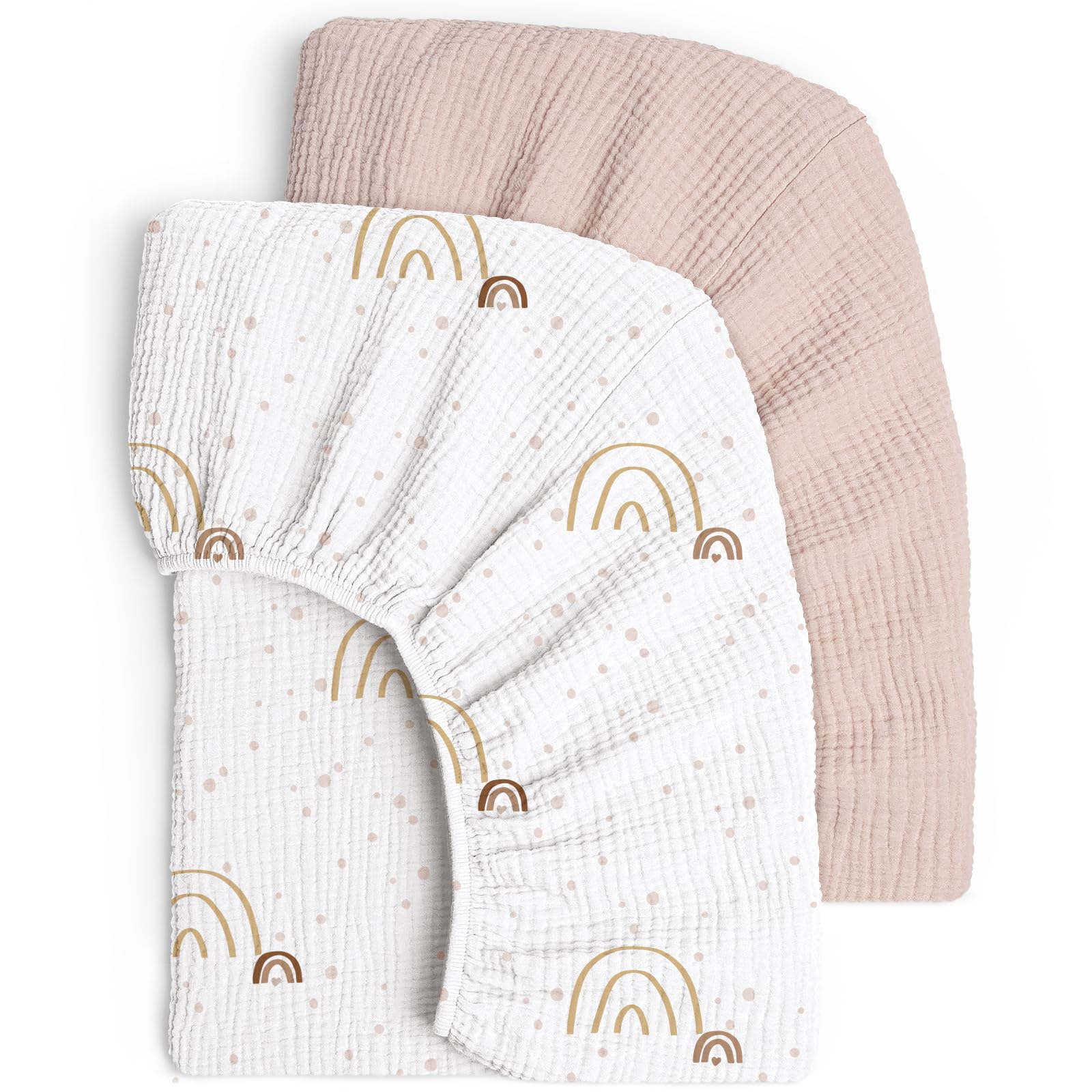 Lulumoon Rainbow Pink Set Of 2 Children's Fitted Sheets Muslin Cotton Fitted Sheet For Cot And Cot 60 X 120 Cm / 70 X 140 Cm