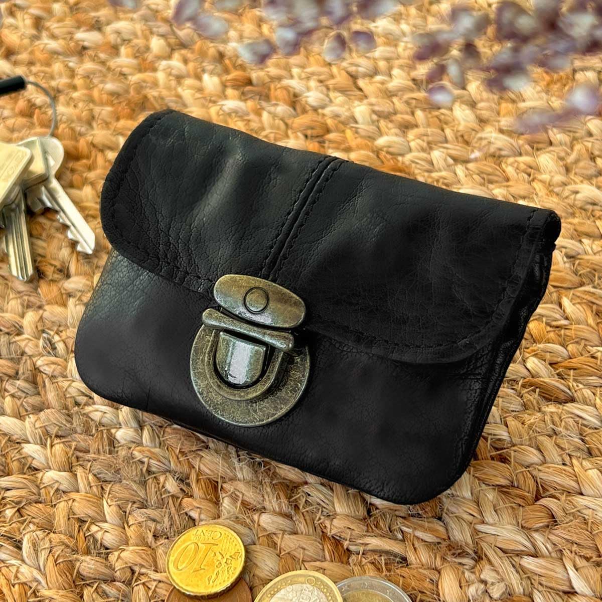 Gusti Pochette Eskil en Cuir pour Ceinture Porte-Monnaie Noir Cuir