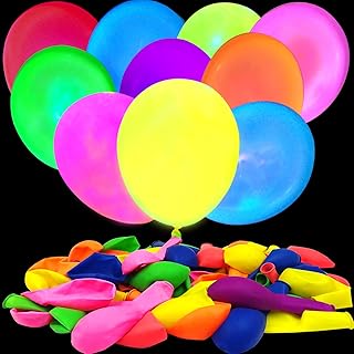 110 Pack Colored UV Neon Balloons Glow Balloons Neon Party Decorations Glow in the Dark Party Supplies Balloons Black Light Neon Latex Fluorescent Balloons for Kids Birthday Glow Party Decoration