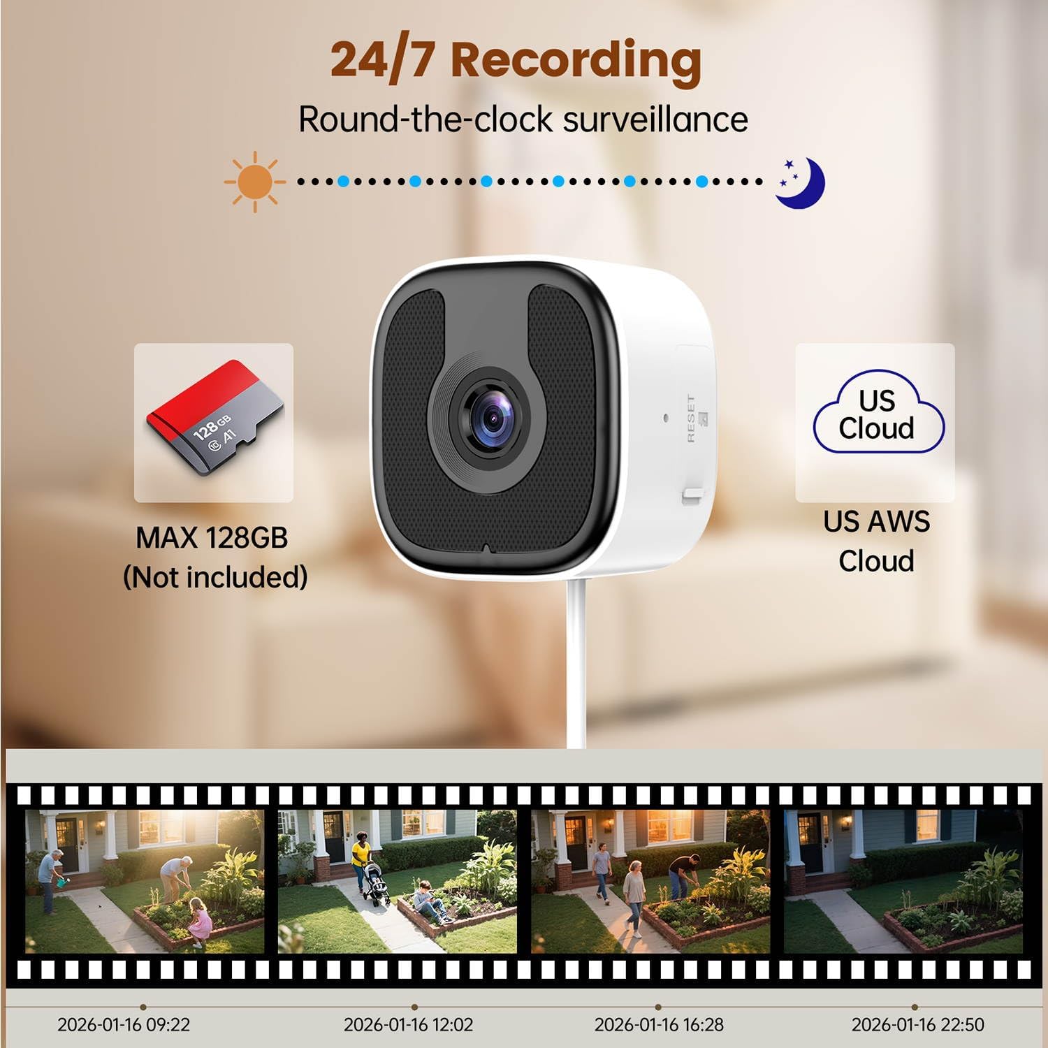 2 Pack 3MP 2K Window Camera，2.4Ghz & 5Ghz WiFi Wireless Indoor & Outdoor Cameras for Home Security with Enhanced Color Night Vision,Mounting Sticker,Person & Motion Detection