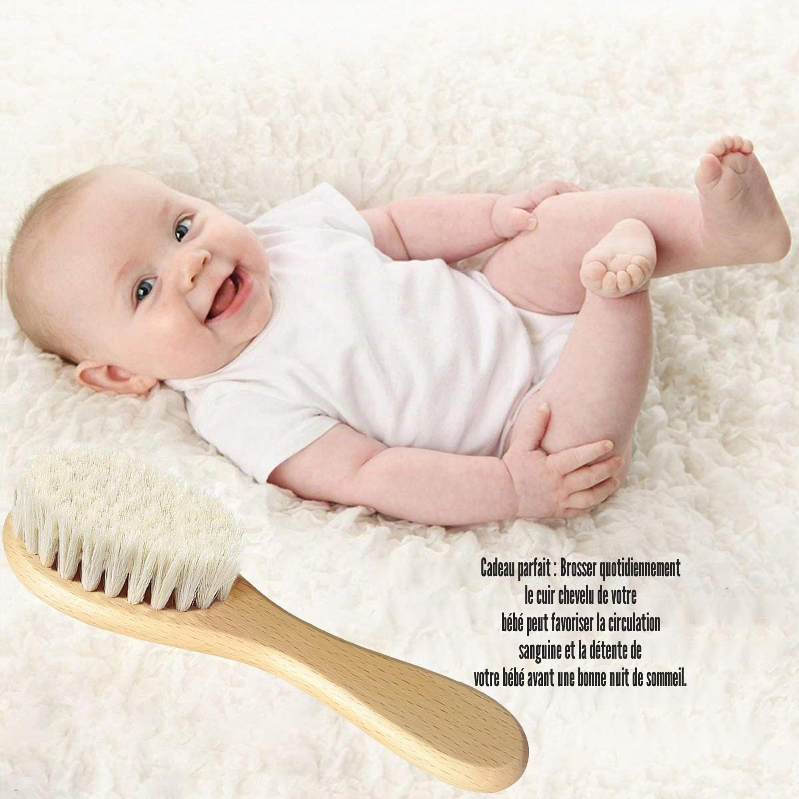 Brosse cheveux bebe, à cheveux Poils de chèvre doux Premium Brosse à bébé en bois pour Cradle Cap, garçons et filles, pour enfant et nouveau-né, Vert Brosse de chapeau de berceau