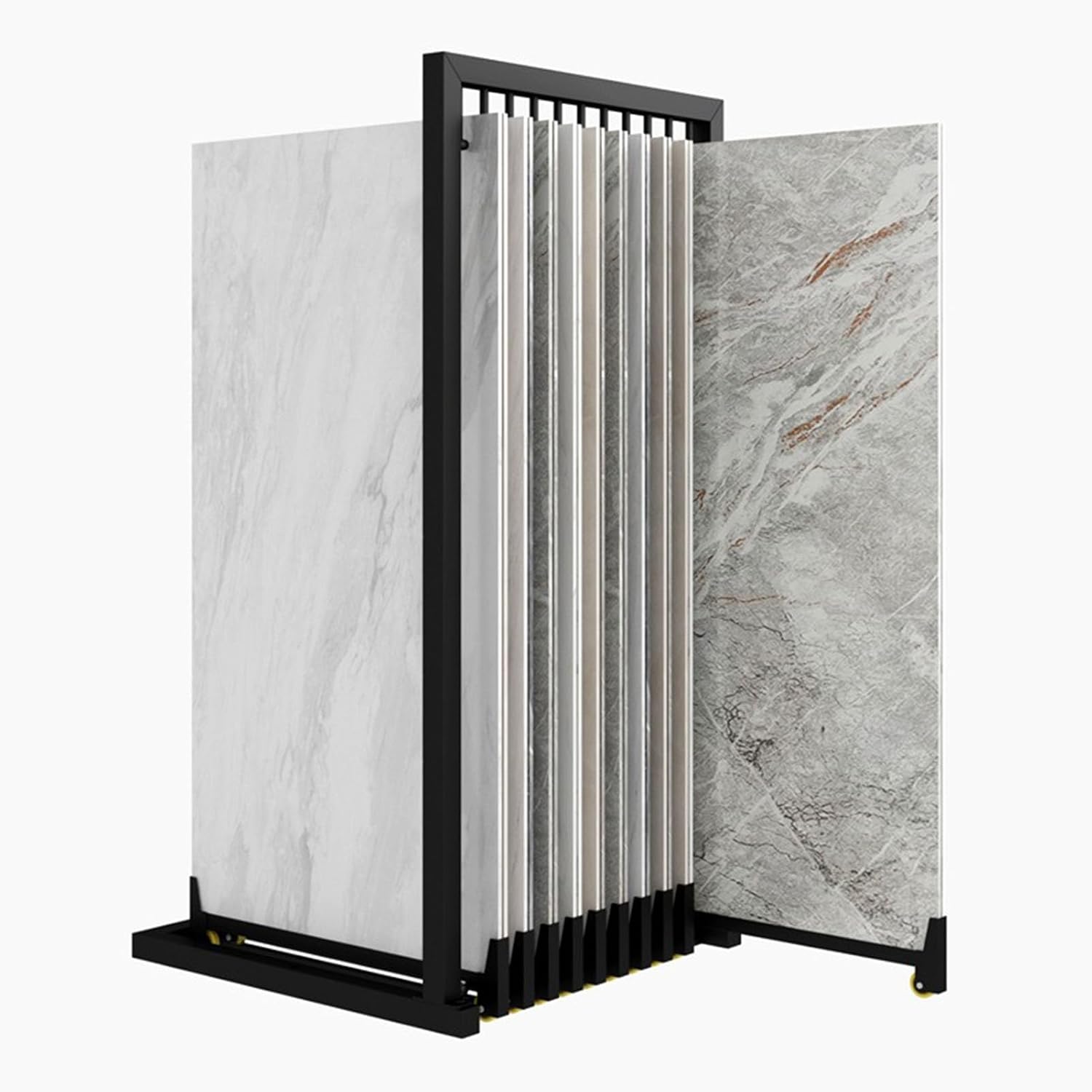 Heavy Duty Tile Display Rack, Pull-Out Sample Holder for Flooring Showroom, Sturdy Metal Floor Standing Stand for Home Depot, Retail Store, Exhibition, Space Saving Design for 600x1200mm Samples