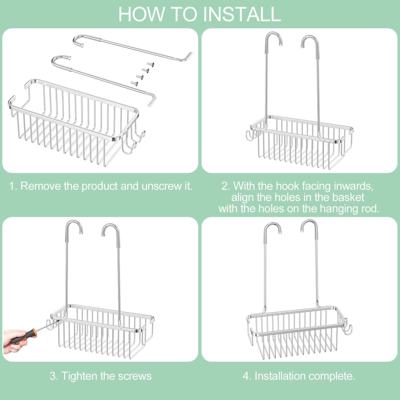 Chiluxendo Estanteria Baño Ducha, Estante Ducha Sin Taladro, Organizador, Cesta Colgante Sin Taladro, Colgador, Soporte, Repisa Baño, Balda, Repisa (Plata) - 5