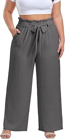 OLRIK Women's Plus Size Pants Summer High Waisted Wide Leg Casual