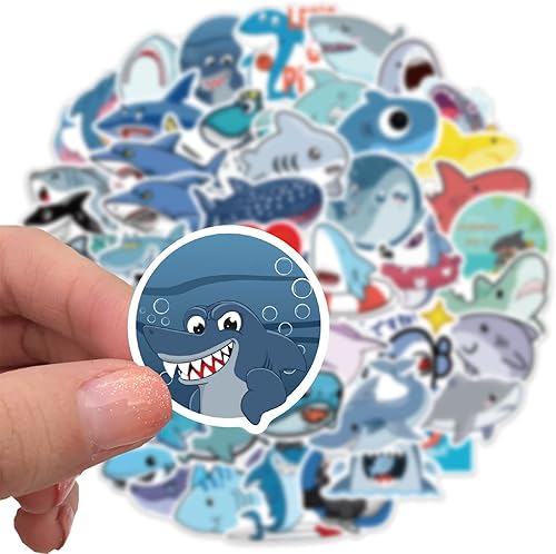 Miniatura 3 de Calcomanías de tiburón para niños y niños, 50 calcomanías de vinilo impermeables de animales marinos para botella de agua, laptop, equipaje,