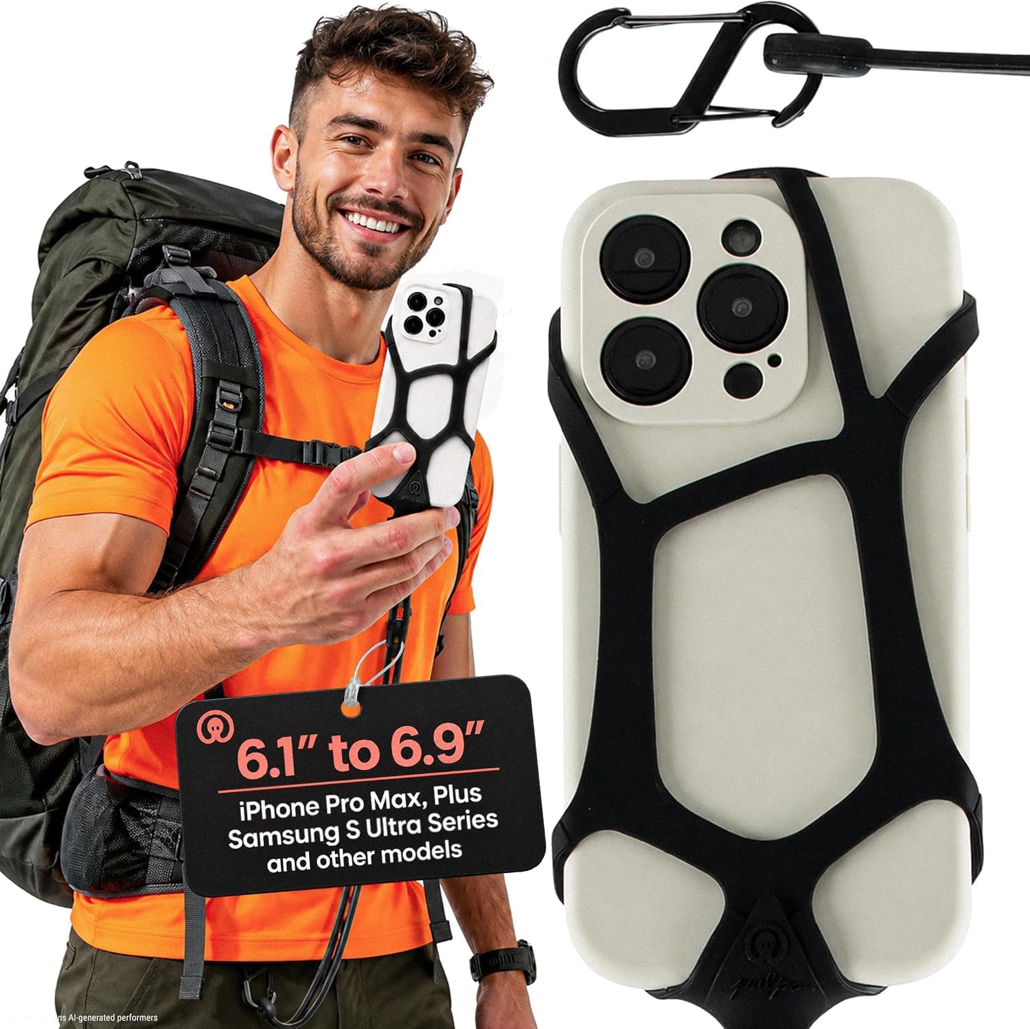 Pulpo Heavy Duty Phone Leashes for Women and Men, 2am Black, Compatible with 2.3-6.8 inch Smartphones, Cell Phone Lanyards for Men and Women, Protective Strap