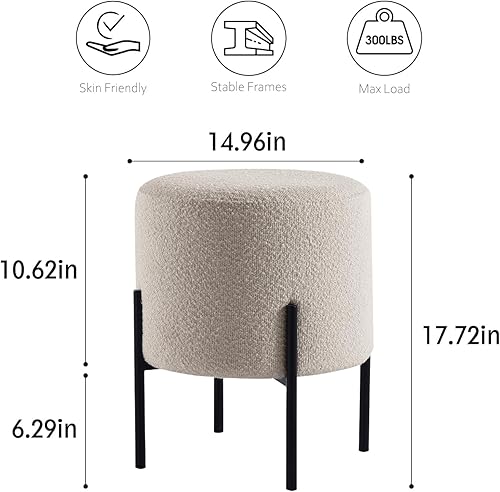 Miniatura 2 de Taburete de tocador multifuncional, taburete redondo otomano con patas de metal, muebles decorativos modernos para sala de maquillaje, dormitorio,