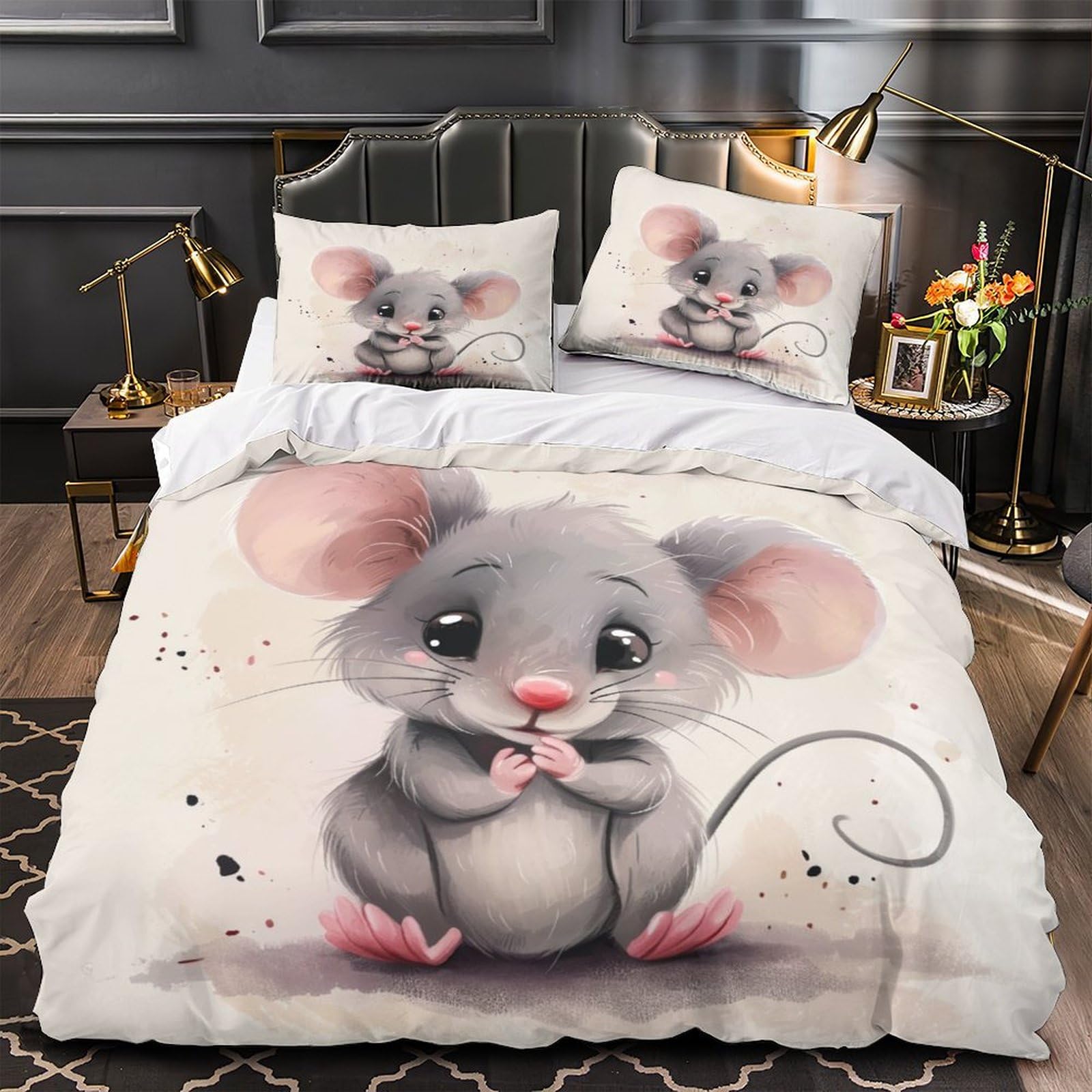 Parure de couette Rat respirante et microfibre douce lit 200x200cm 3 pièces