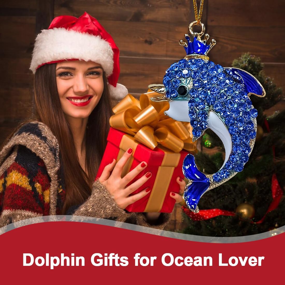 Dolphin Ornaments for Christmas Tree, Metallic Ornament with Blue Rhinestone, Dolphin Gifts for Women - Ocean Themed, Beautiful Cute Christmas Ornaments for Kids Girls - Image 2