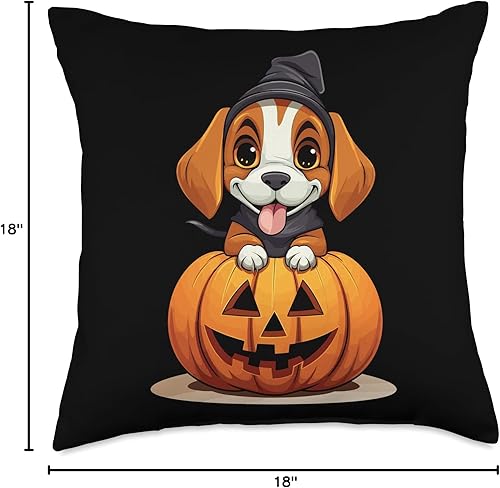 Miniatura 6 de Beagle - Almohada divertida de Halloween con sombrero de bruja para perro, 16 x 16 pulgadas, multicolor