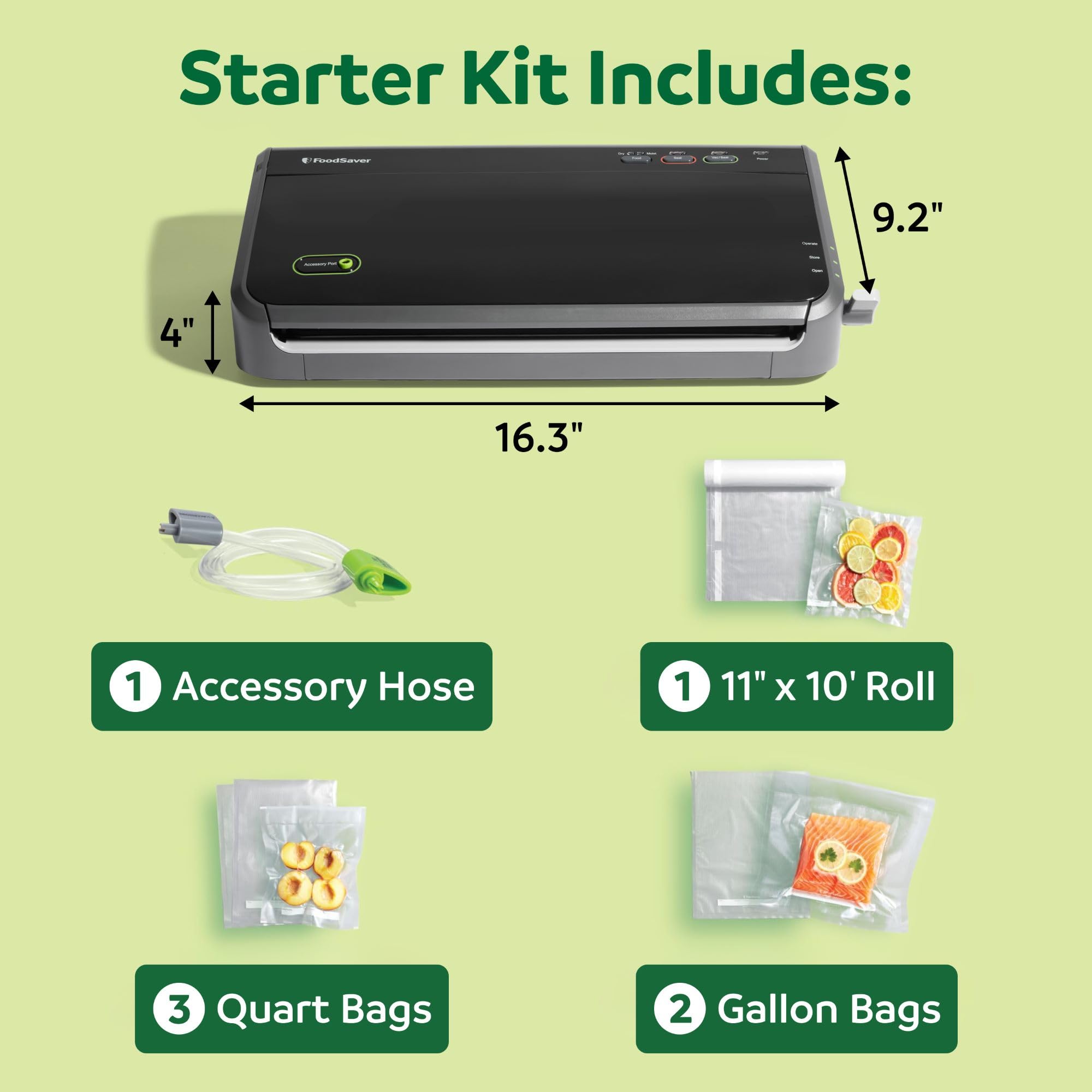 FoodSaver Envasadora al vacío con detección automática de bolsas, bolsa de sellado y rollo y aspirador de mano para almacenamiento hermético de alimentos y Sous Video, color plateado