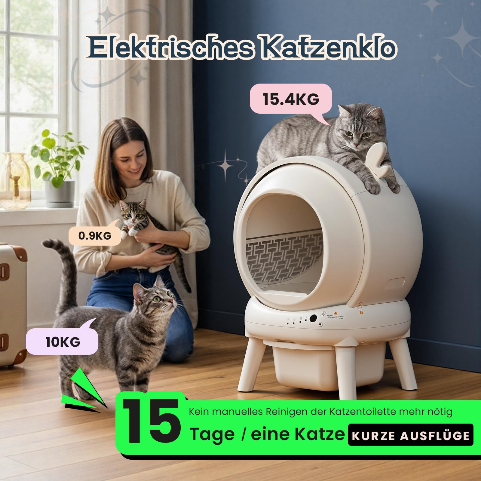 Lettiera Gatto Autopulente,65L Lettiera Elettrica Per Gatti Con 9 Sensori Di Sicurezza,Controllo App Da 2.4 Ghz,Protezione Anti-Pizzicamento,Sicurezza Lettiera Autopulente Per Gatti