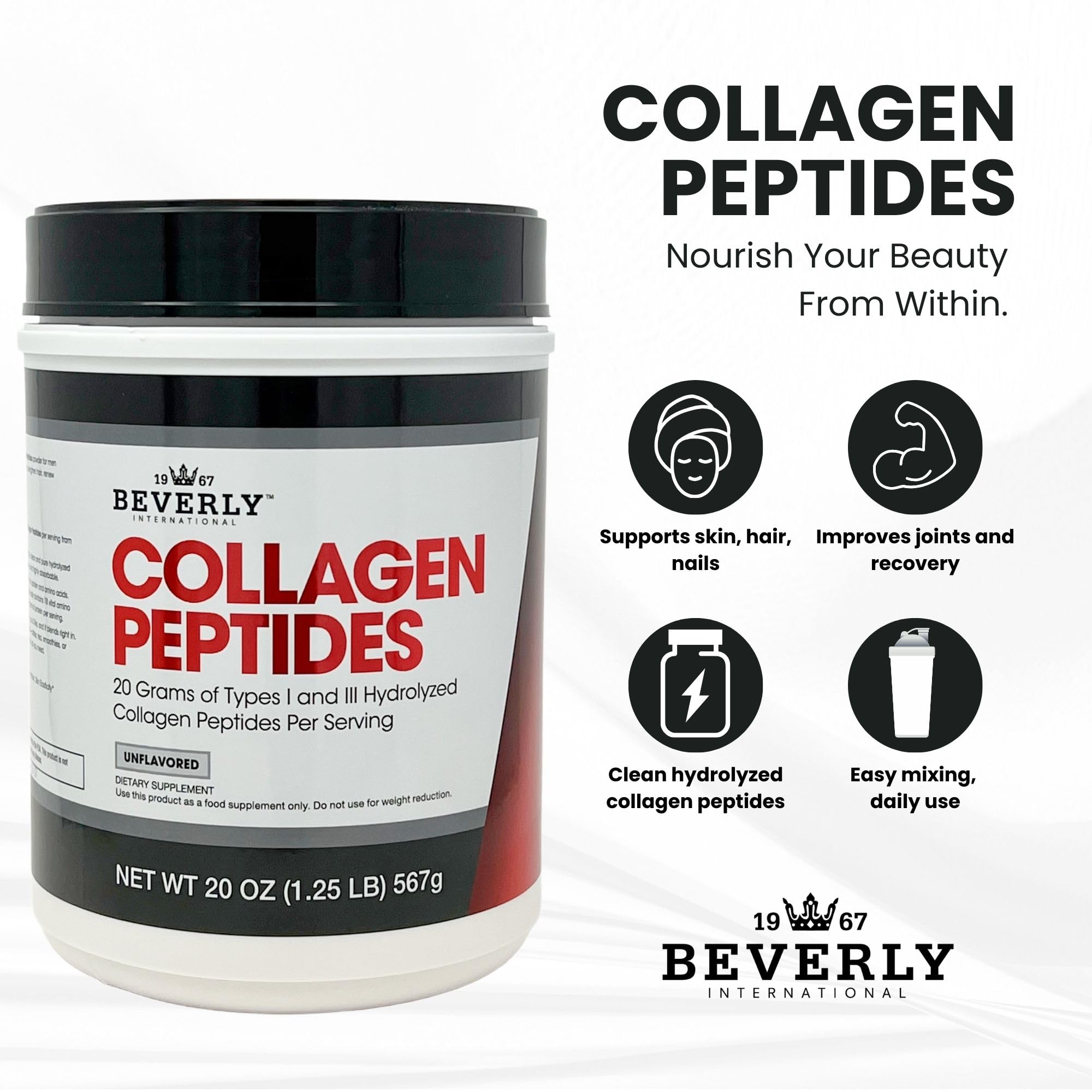 Beverly International Collagen Peptides Protein Powder, Unflavored 20 oz — Amazon image 4