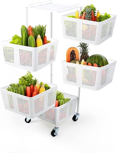 Estante giratorio de almacenamiento de cocina de 5 niveles, estante de pie de varias capas, cesta de almacenamiento de frutas y verduras, estante de