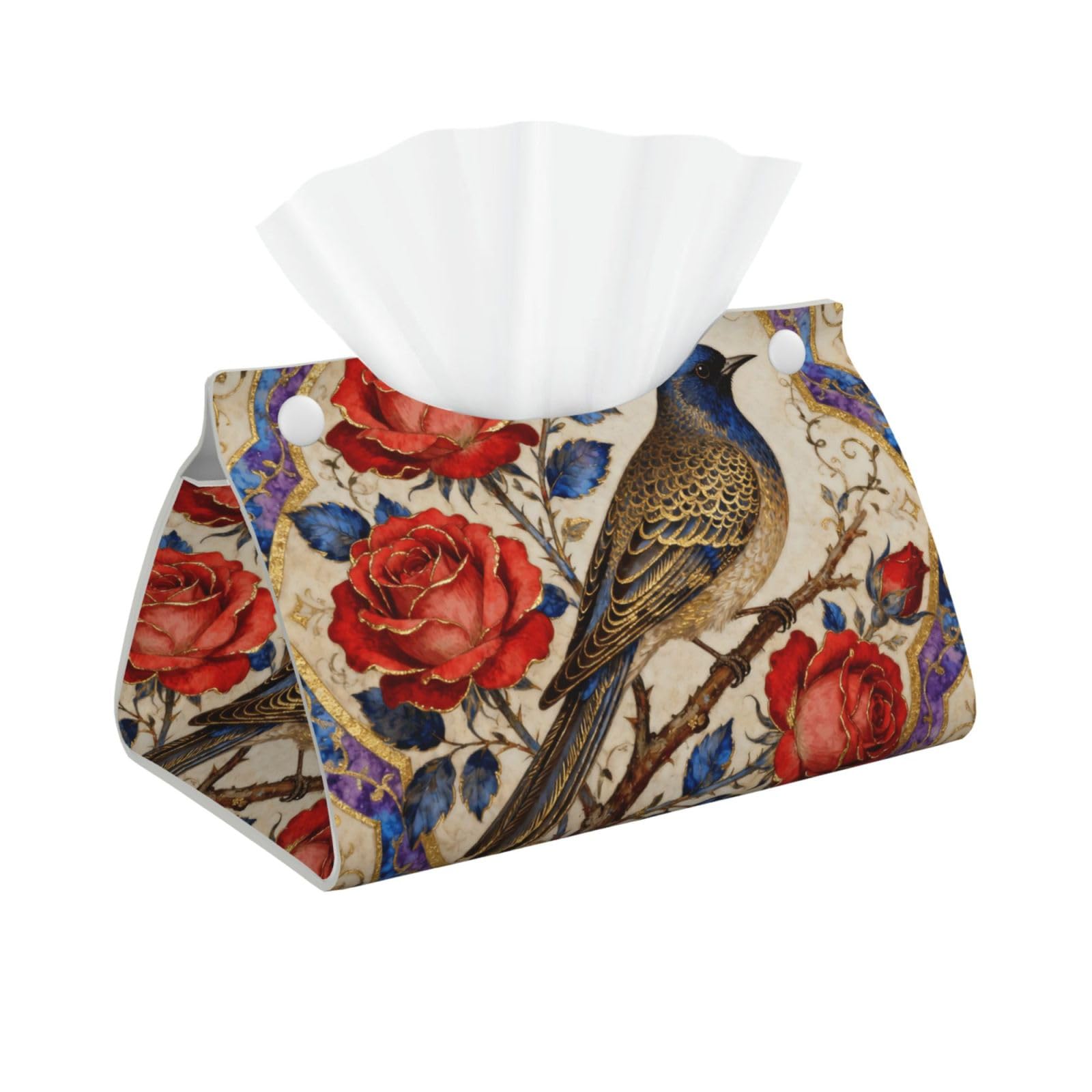 Beautiful flowers Long Leather Tissue Box Cover-Waterproof PU Leather Tissue Holder for Bathroom, Decorative Rectangular Tissue Case
