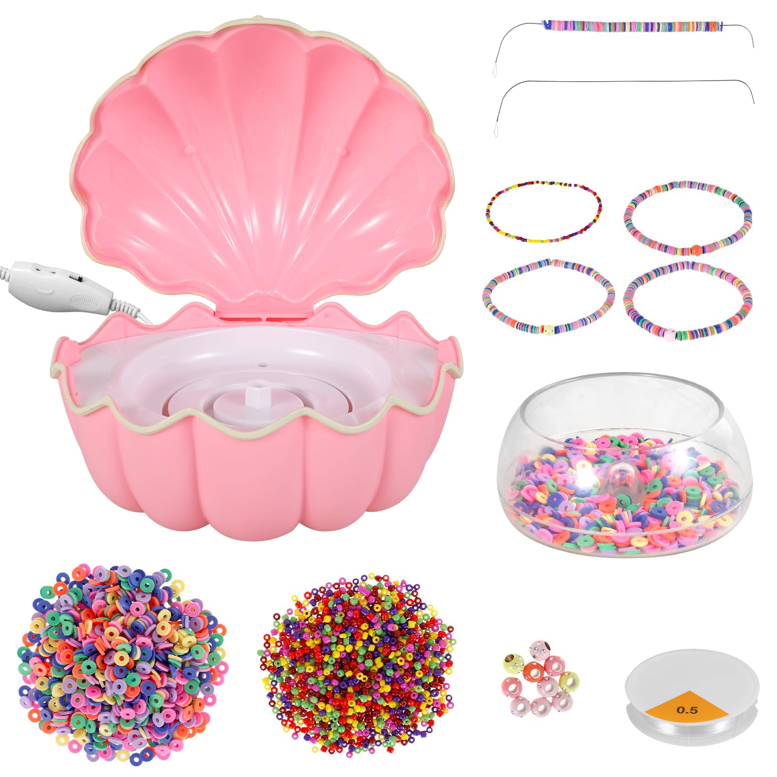 WAMEITF Bracelet Bead Spinner, Electric Beading Machine, Beading Needle, Assorted Colored Beads, Adjustable Speed, Clay Bead Spinner for Waist Beads, Bracelet, Necklace