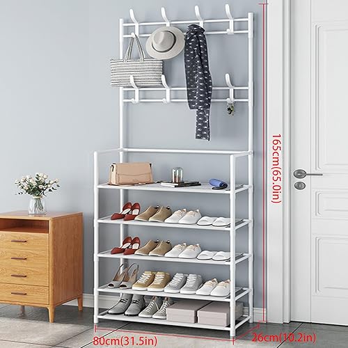 Miniatura 2 de Zapatero con perchero, organizador multifuncional de zapatos para entrada de dormitorio, detrás de la puerta, pasillo (negro, 5 capas de 31.5