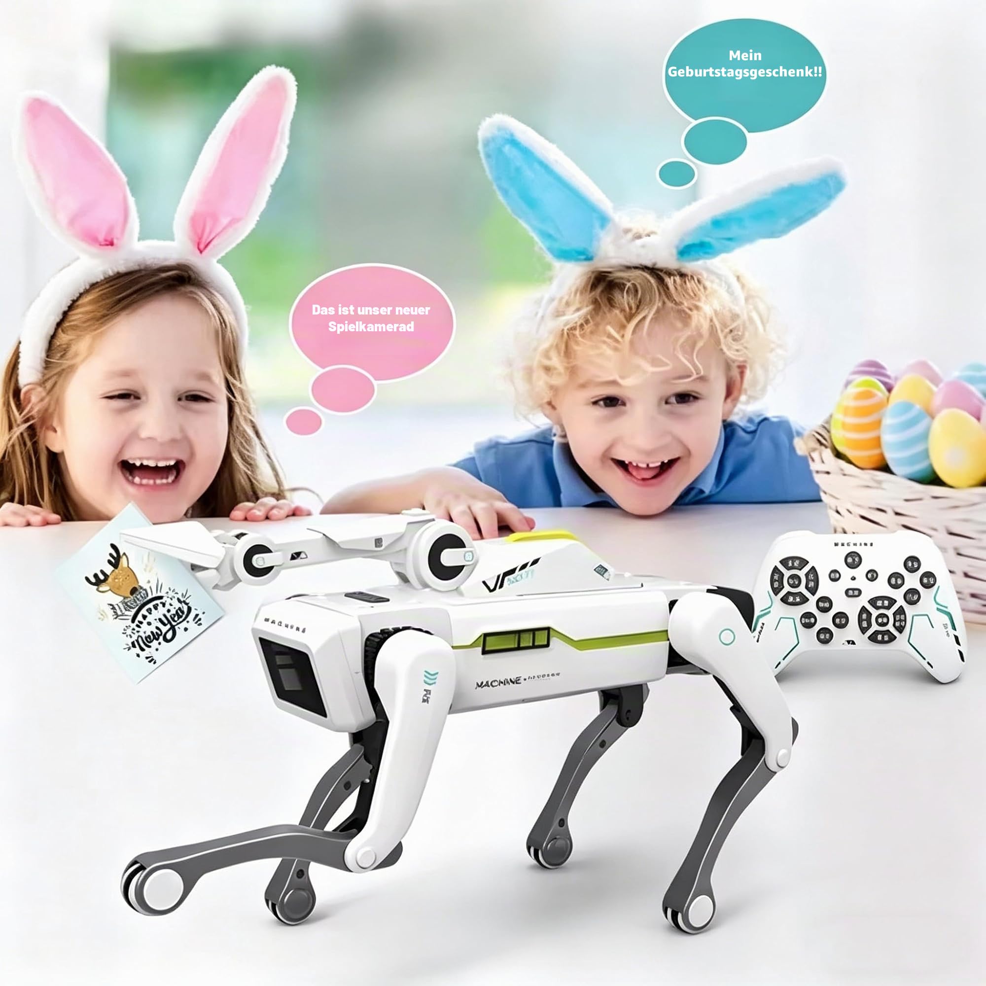 X-Verse 8008 RC Roboter Hund, Sprach und Interagieren mit Langarm Clip, Programmierbarer Tanz Musik Roboterhund, Geschenke für Geburtstage und Weihnachten