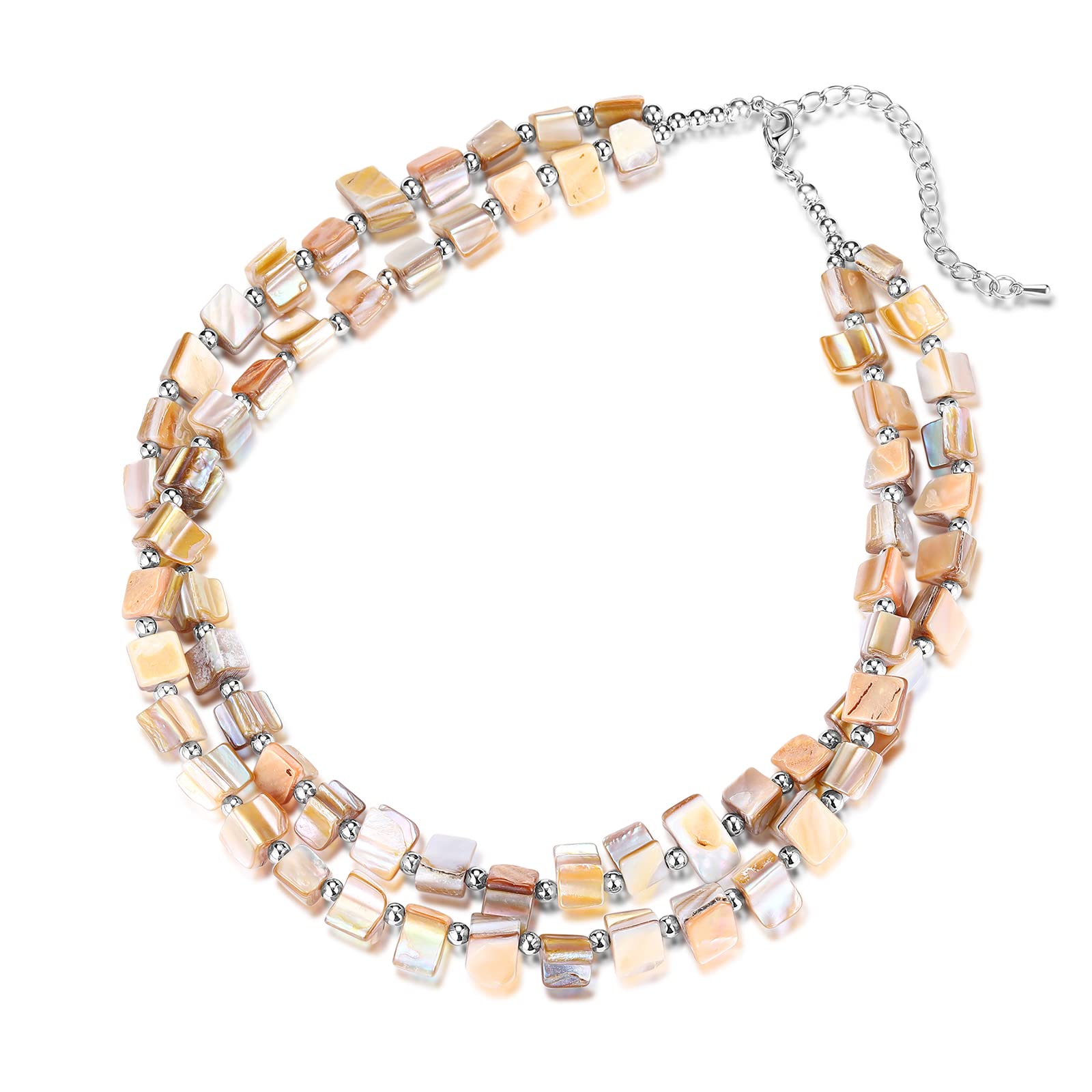 BULINLIN Boho Layered Shell Beaded Necklaces Handmade Colored Bead Choker Necklace Holiday Style Costume Jewelry for Women