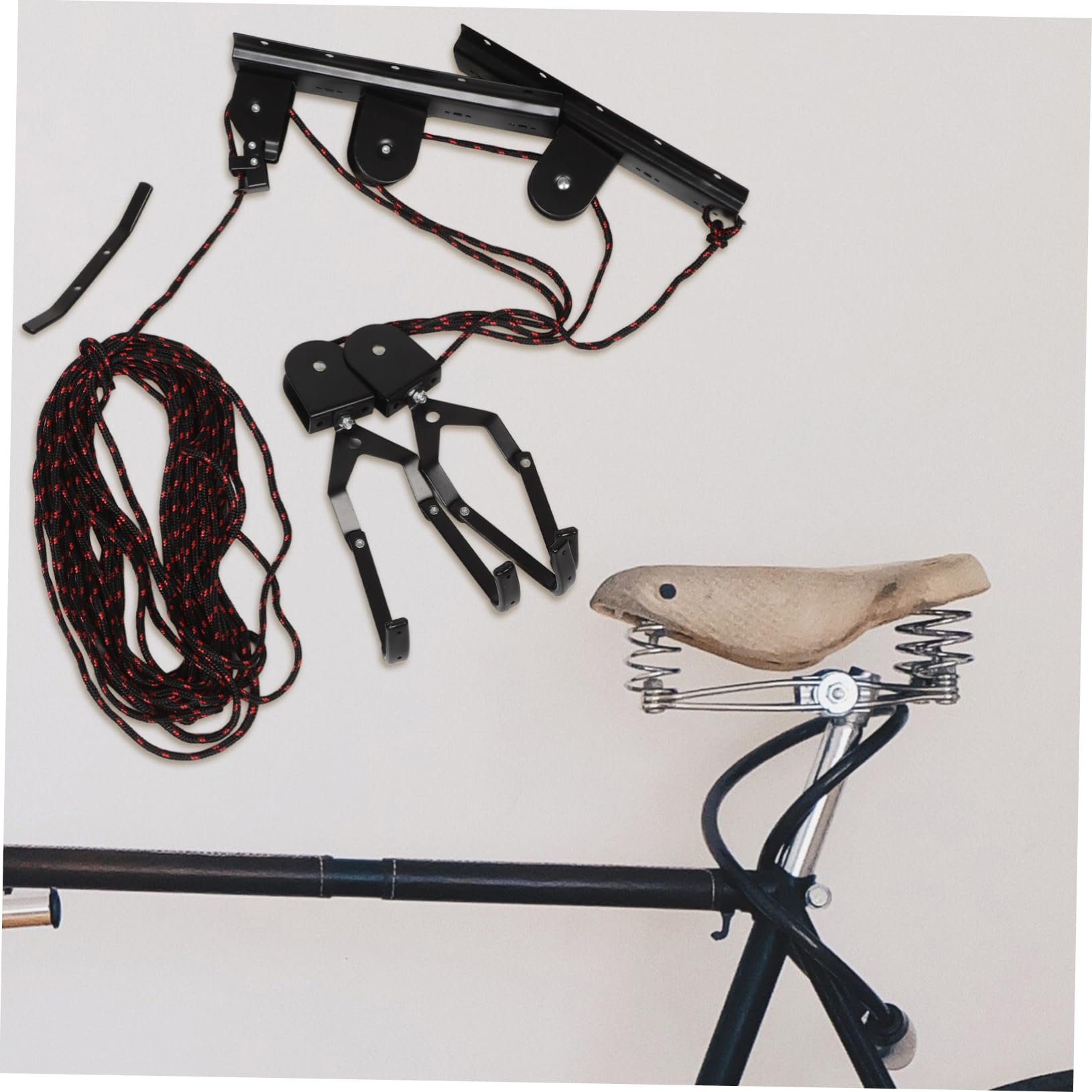 Fahrradlift mit Flaschenzug für Garage und Leiter, Schwarz, Stahl