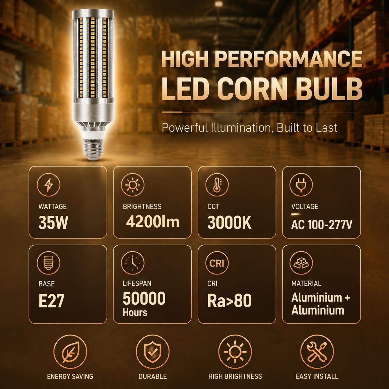 Lampadina LED E27 35W 3000K Luce Calda Alta Luminosità Non Dimmerabile