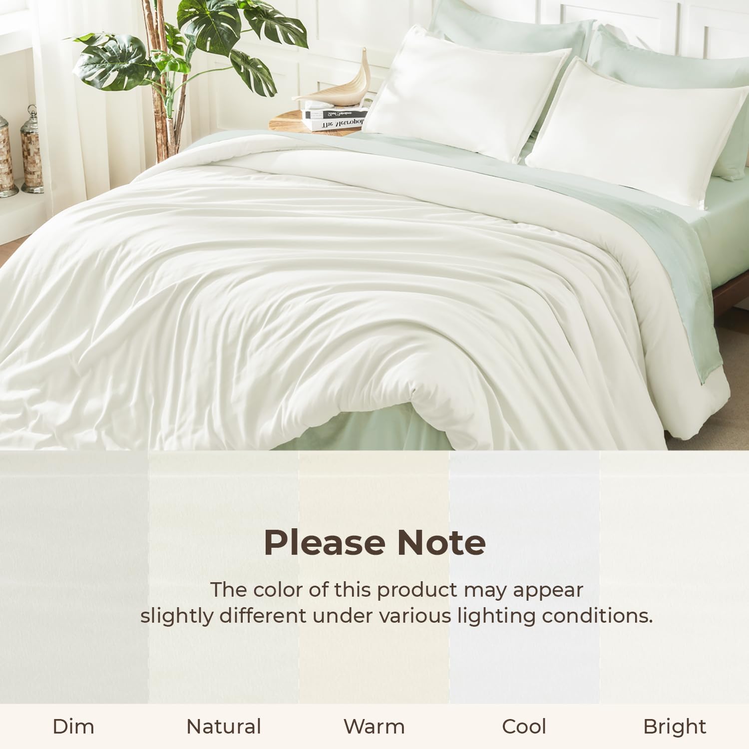 Litanika Ivory Comforter Set Queen Size, 3 Pieces Lightweight Solid Bedding Comforter Set, All Season Fluffy Bed Set (90x90In Comforter & 2 Pillowcases) - Image 8