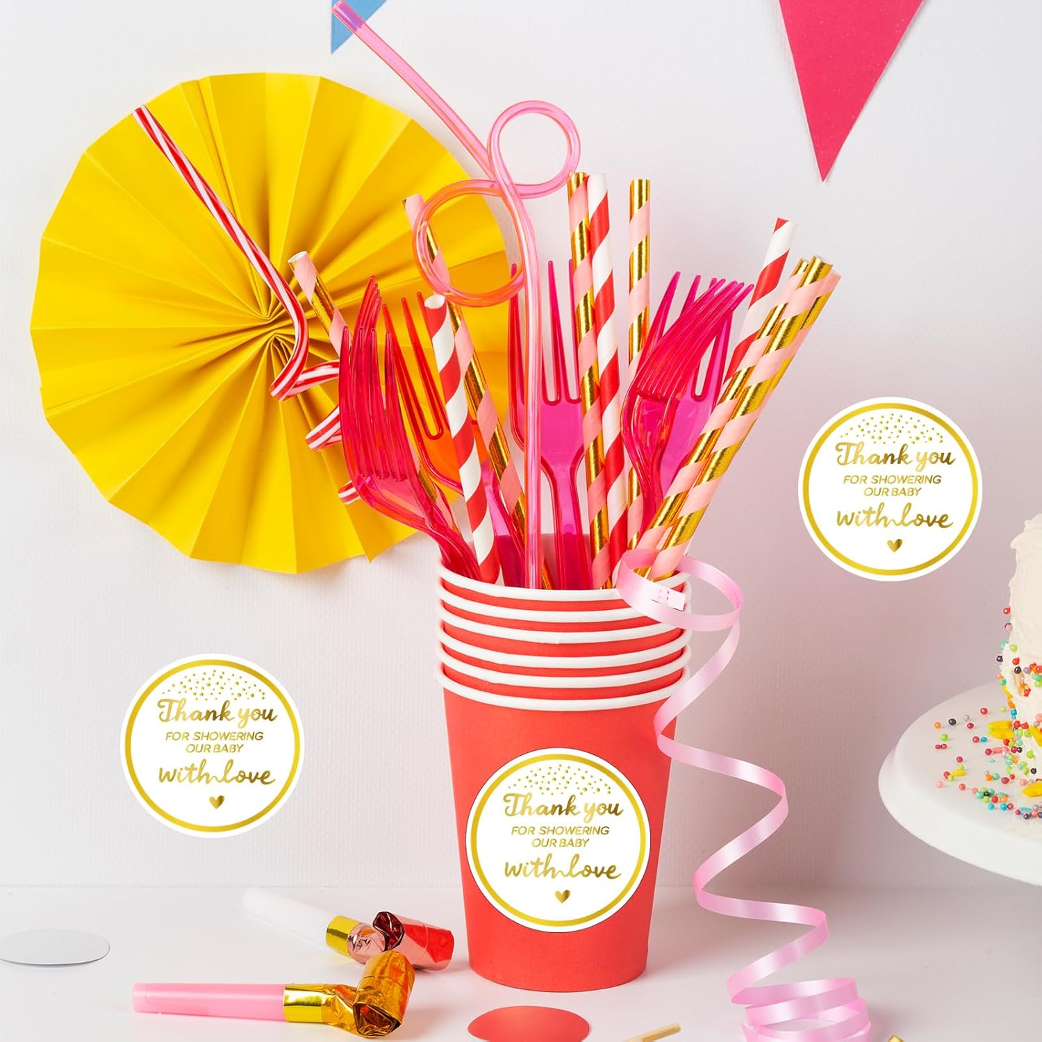 120 Pcs Baby Shower Thank You Stickers, Thank You for Showering Our Baby with Love Stickers, Self-Adhesive Round Gold Sticker Labels for Babies Shower, Envelope Seals, Party Favors - Image 4