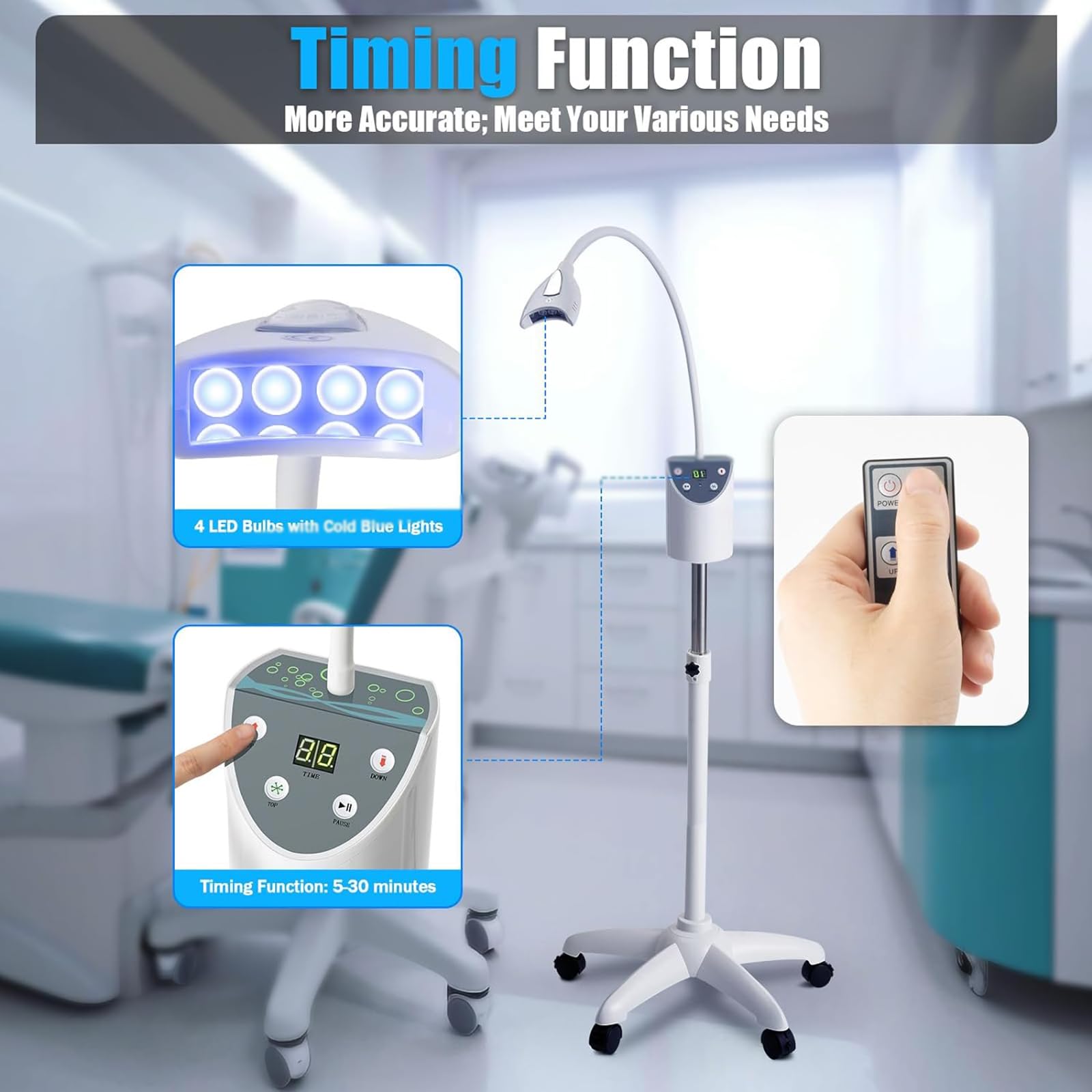 NGARY Máquina De Blanqueamiento Dental, Lámpara De Blanqueamiento Dental Móvil De 4 LED, Máquina Móvil Profesional De Sincronización Ajustable En El Hogar Profesional, para Clínicas, Hospitales