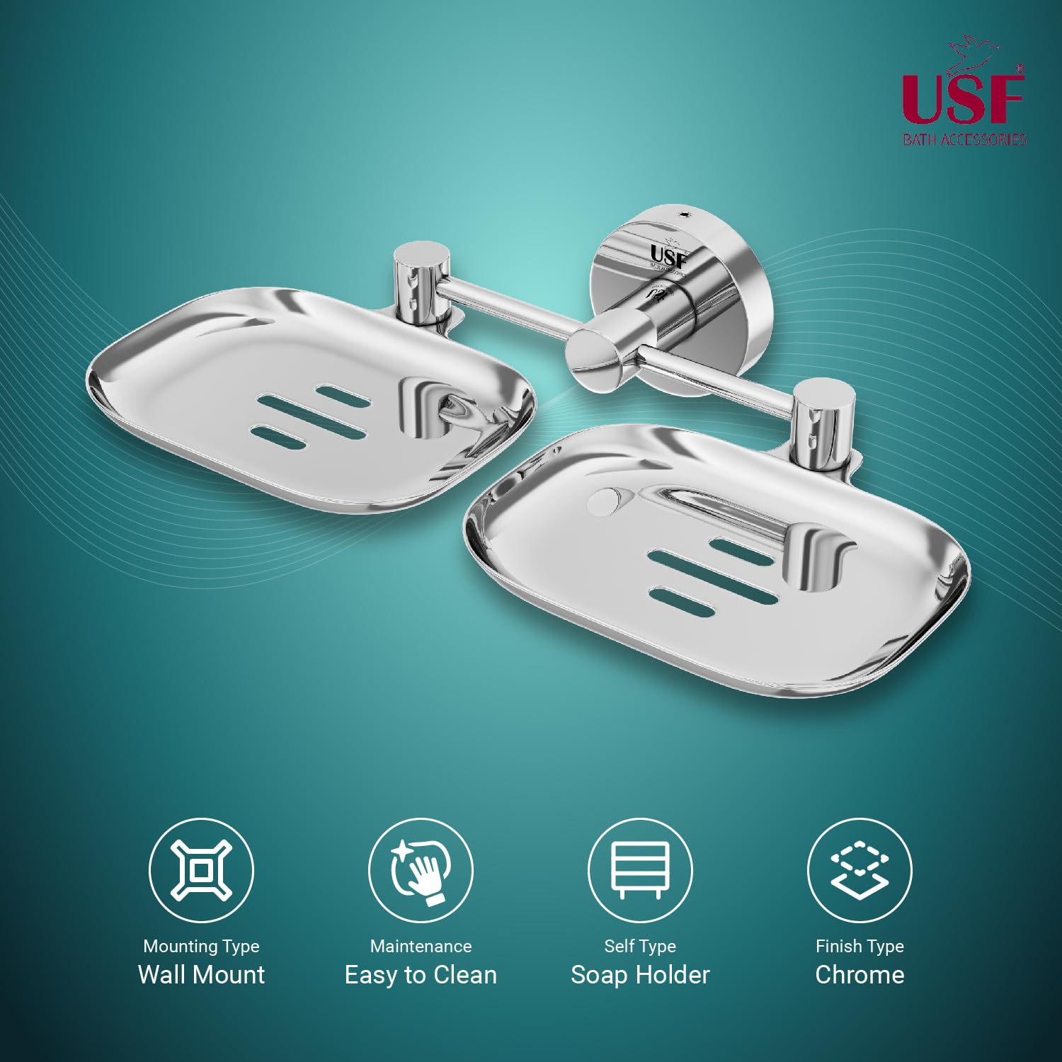 USF 100% Pure Satinless Steel Soap Holder for Bathroom | Steel Grade 304 | Zero Rust Dual Soap Stand | Wall Mounted Soap Dish Oragnizer with 25 Years Warranty (Chrome Finish) 1