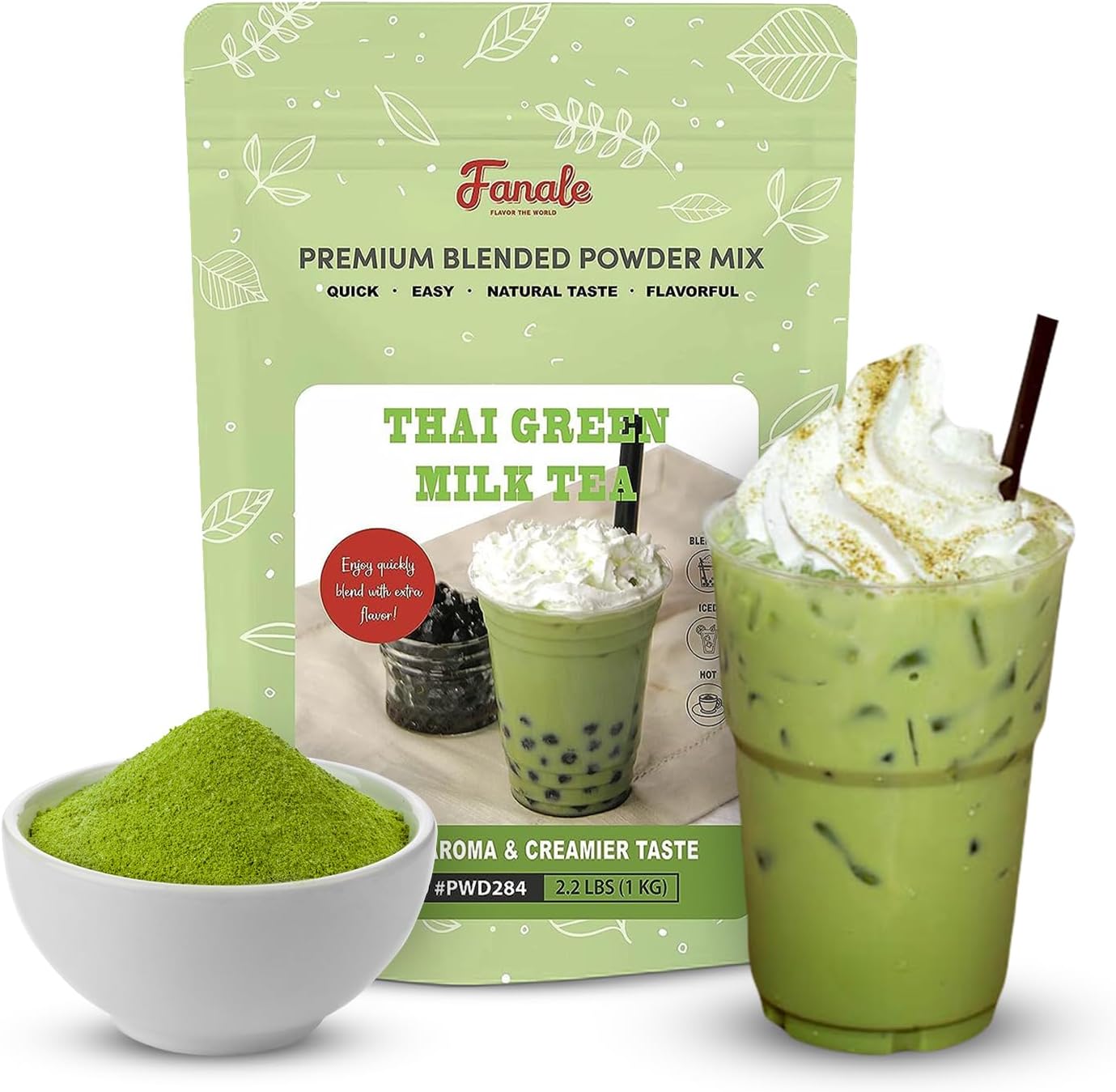 - Fanale Premium Thai Green Bubble Tea Flavoring Powder for Boba Tea| Perfect for Baking, Smoothies, Desserts and Drinks | Instant Boba Bubble Tea Powder for Milk Tea - 2.2 Pounds (Pack of 20)