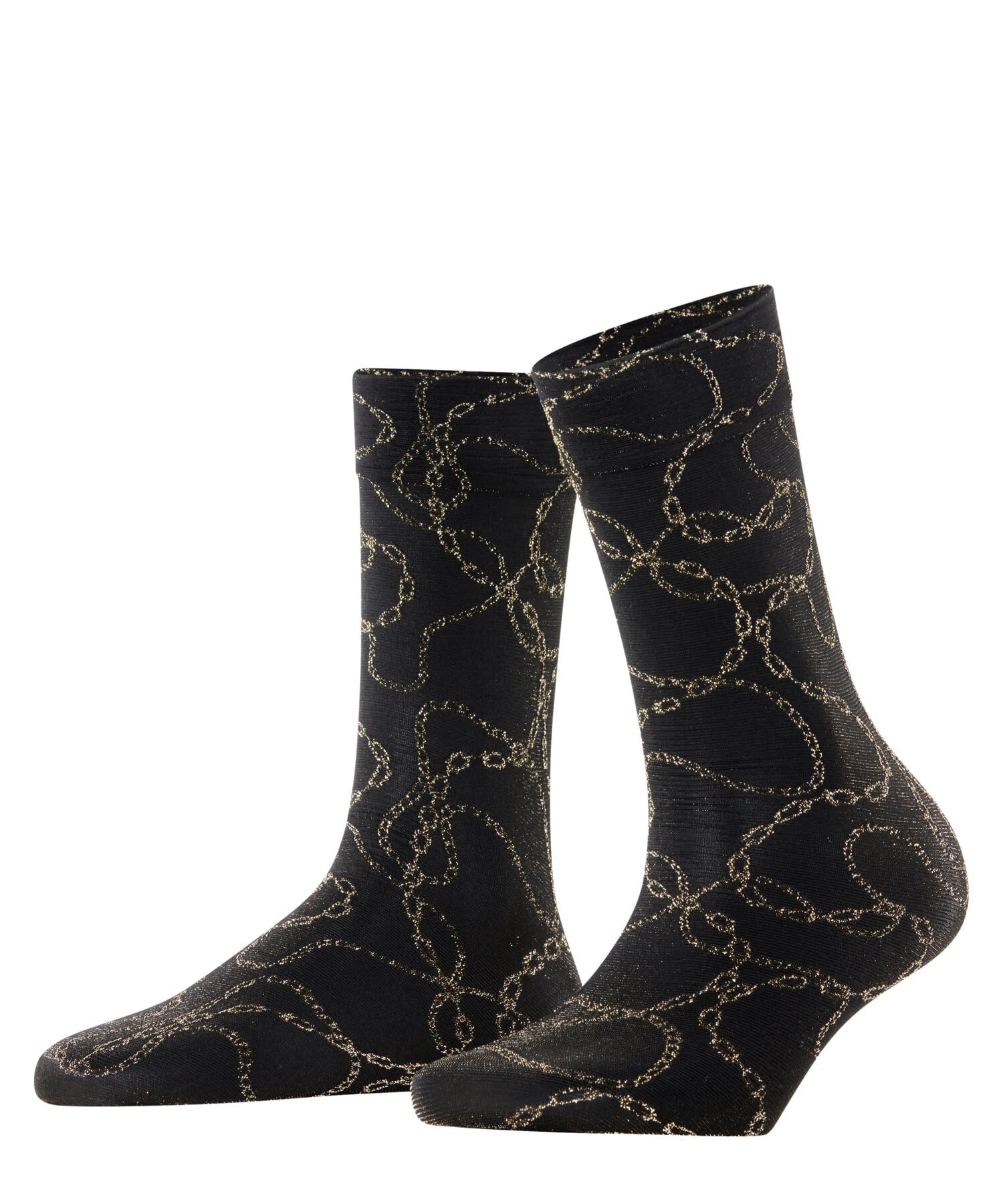 FALKE Women's Jewel Case W So Semi-Opaque Plain Knee-High Socks 1 Pair, Black/Gold 3335, 2.5-5
