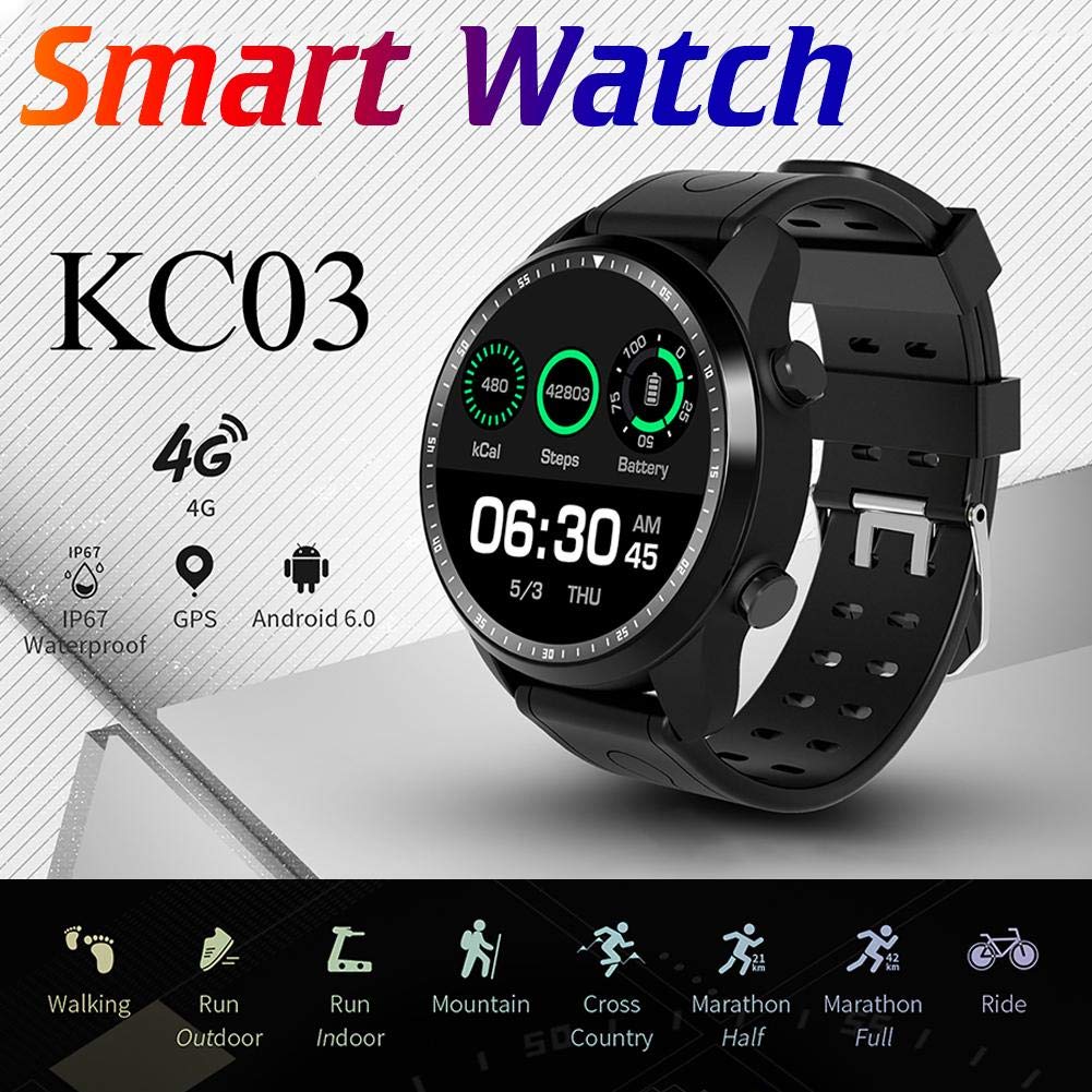 Montre Intelligente Bluetooth 1.3 Pouces Android 6.0 KC03 4.0 Bluetooth 4G LTE 620mAh GPS Homme 1Go + 16Go Écran LCD IPS Compatible avec iPhone et Android