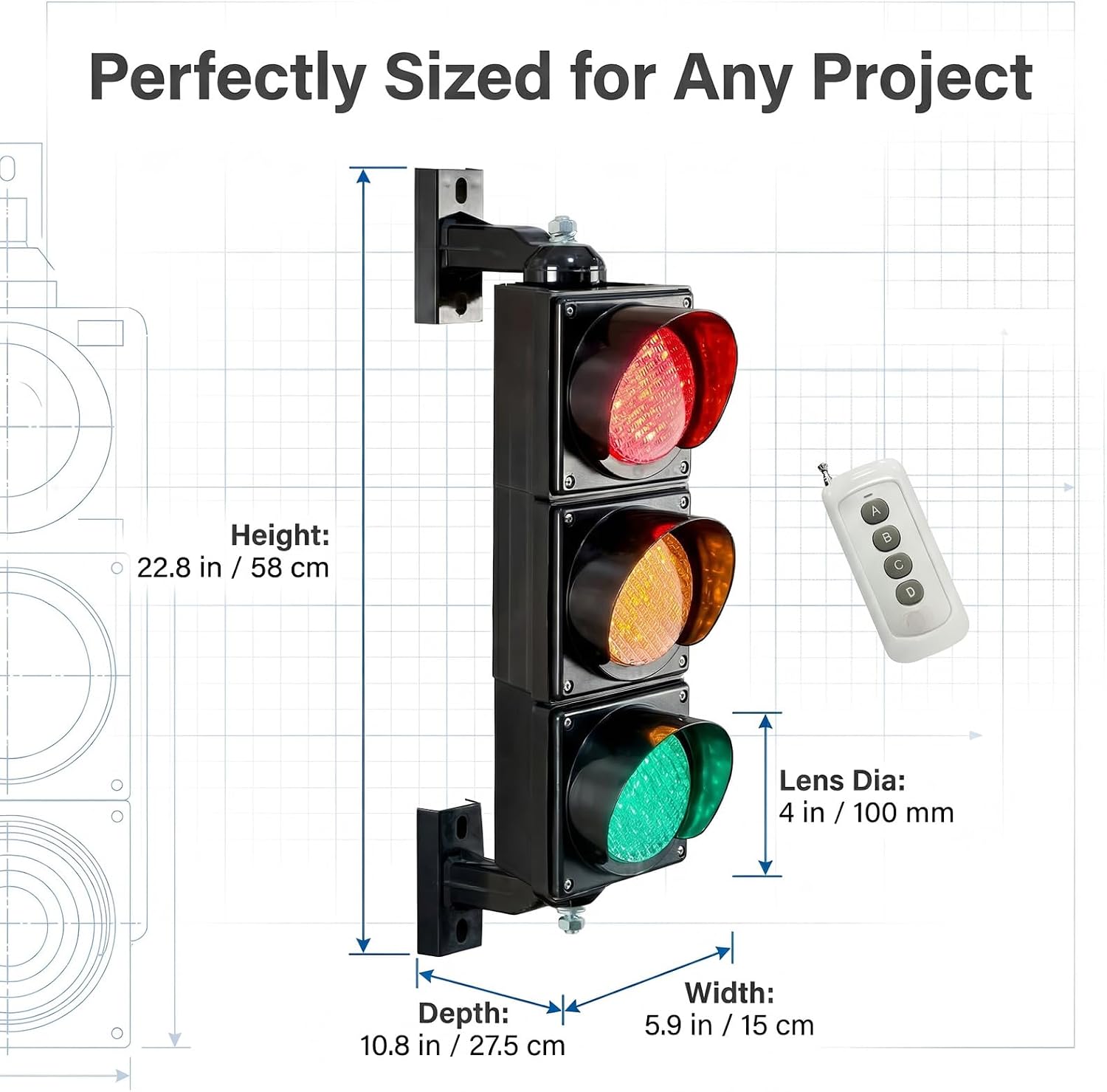 LED Traffic Stop Go Light Kit, 4-Inch Stop and Go Signal Light,Remote Control IP65 Waterproof Industrial LED Stop Go Signal Light for Loading Dock, Parking Lot, Warehouse & Garage Decor (3-Light)