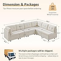 Vista 2 de VANOMi - Sofás seccionales de 6 plazas para sala de estar, sofá modular convertible de 118" en forma de nube, cómodos sofás de chenilla y sofás