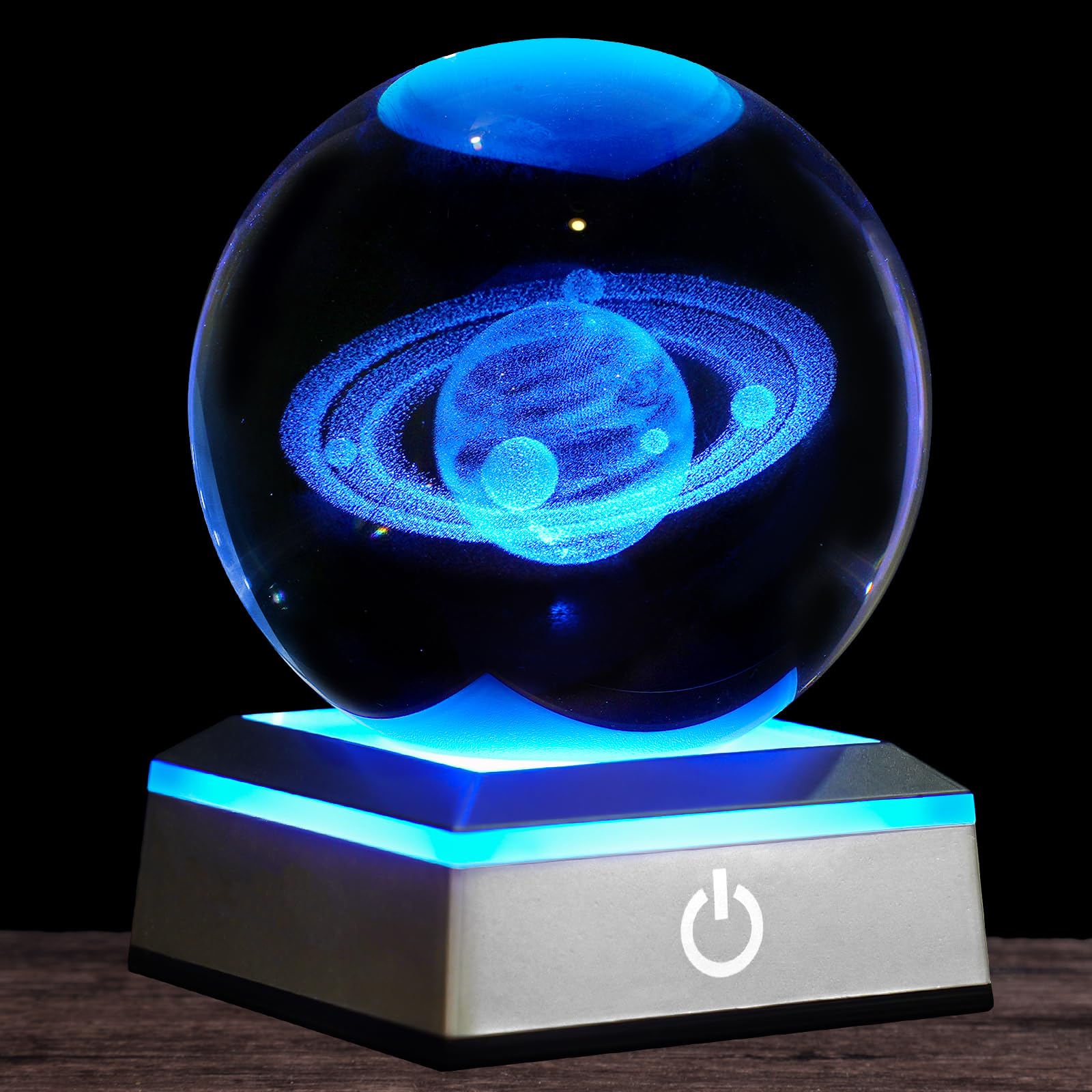 3D Saturn kryształowa kula lampka nocna 8 cm szklana kula lampa stołowa ze zmieniającą się kolorem podstawą dotykową dekoracja idealne prezenty Saturn dla przyjaciół dzieci Boże Narodzenie