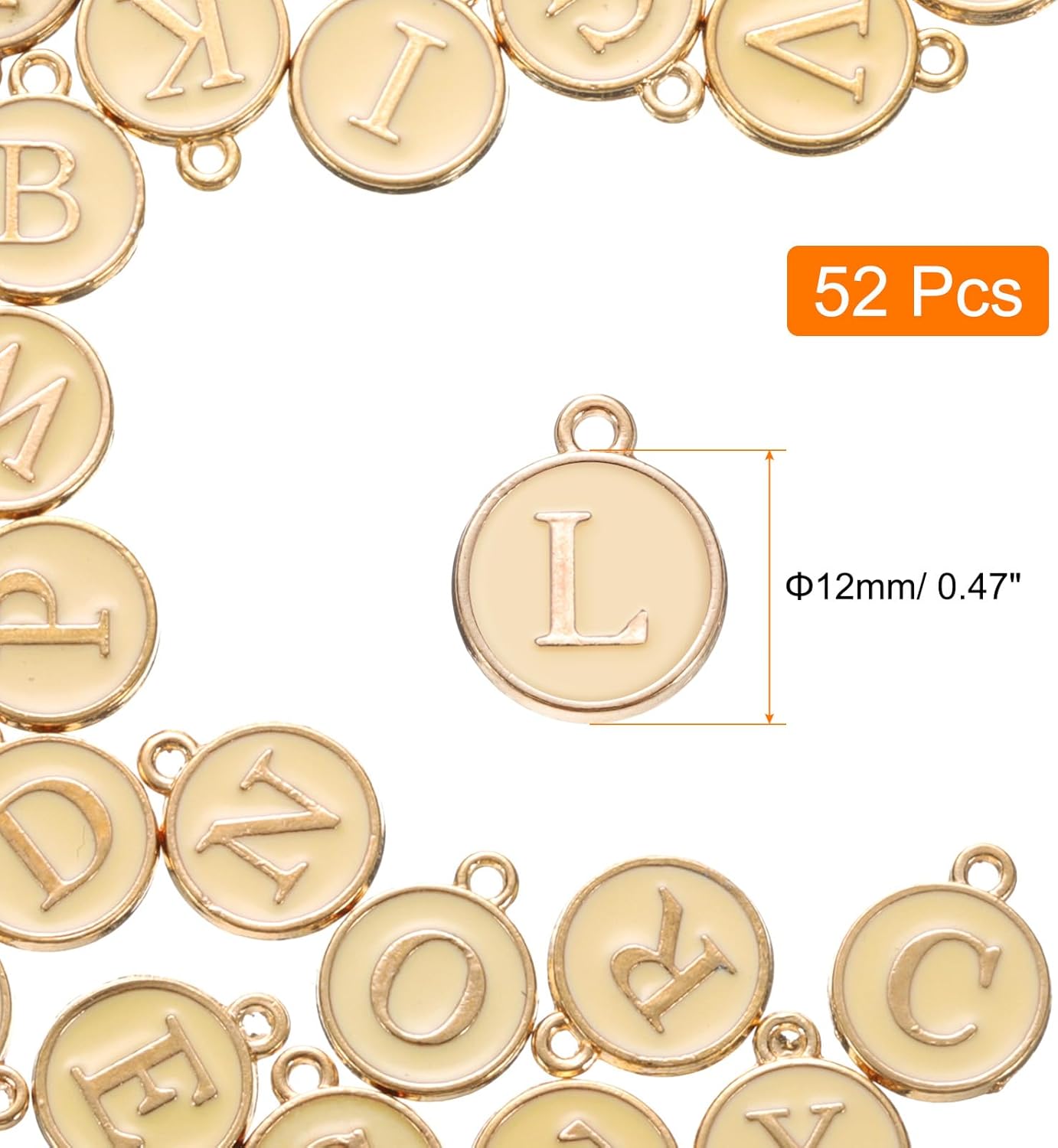 uxcell 52pcs Letter Charm, Enamel Letter Pendants, Alphabet l Pendants Double Sided Beads Charm for DIY Bracelet Necklace Pendants Earring Jewelry, Champagne Gold - Image 2