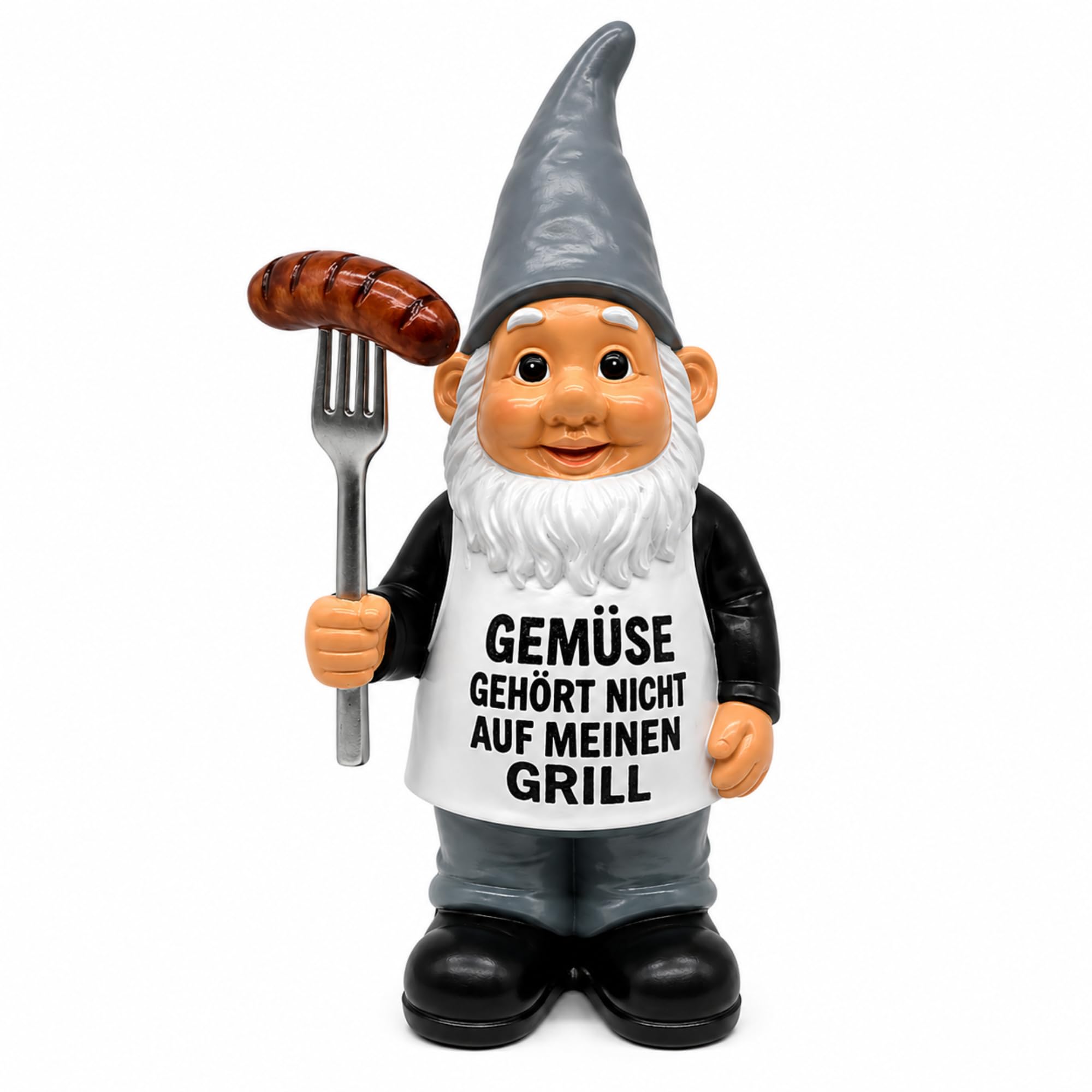 Gartenzwerg Grillfigur aus Kunstharz mit Grillgabel & Wurst – 45 cm Wetterfeste Gartenfigur für Garten, Balkon & Terrasse – Lustige Gartendeko für Grillliebhaber