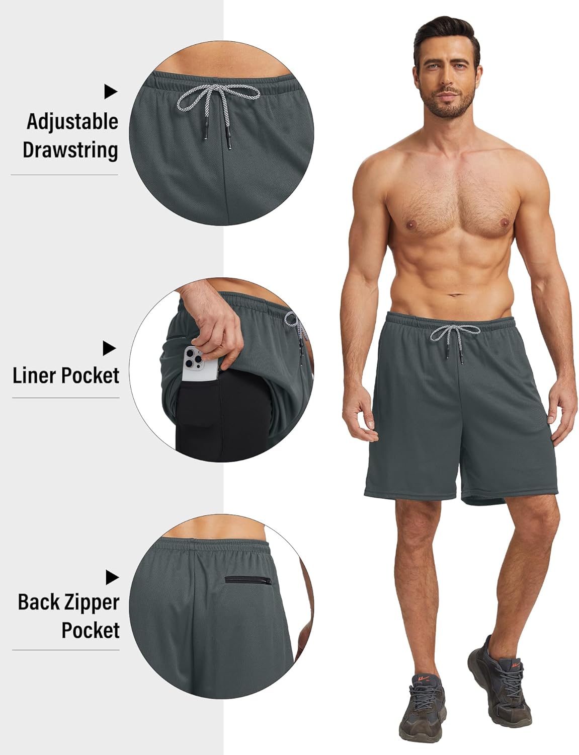 HOPLYNN 5 Pack Mens 2 in 1 Running Shorts with Liner, Quick Dry Workout Training Gym Athletic Sport Shorts with Pockets - Image 4