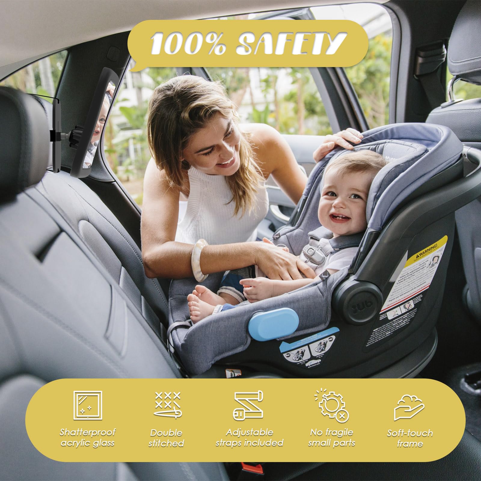 Espejo Coche Bebé Asiento Trasero de 360 Grados, Construcción Acrílica Irrompible, Ajustable en ángulo para Coche, Ajuste Universal Retrovisor, Espejo Retrovisor Asiento Infantil