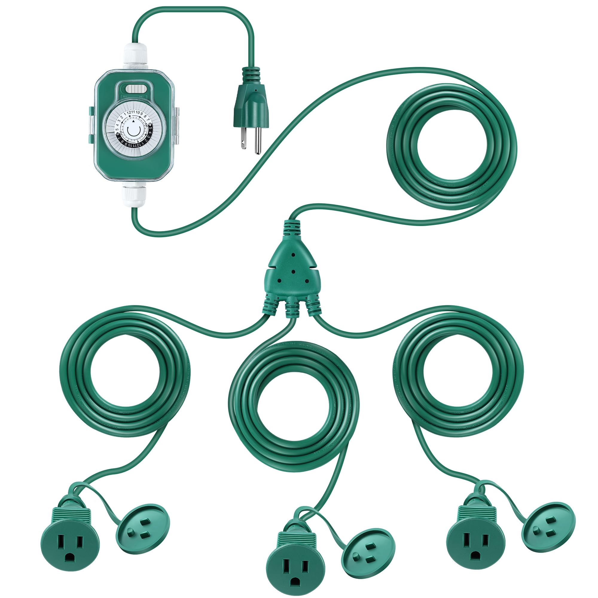 Feekoon 40FT Outdoor Extension Cord with Timer,1 to 3 Way