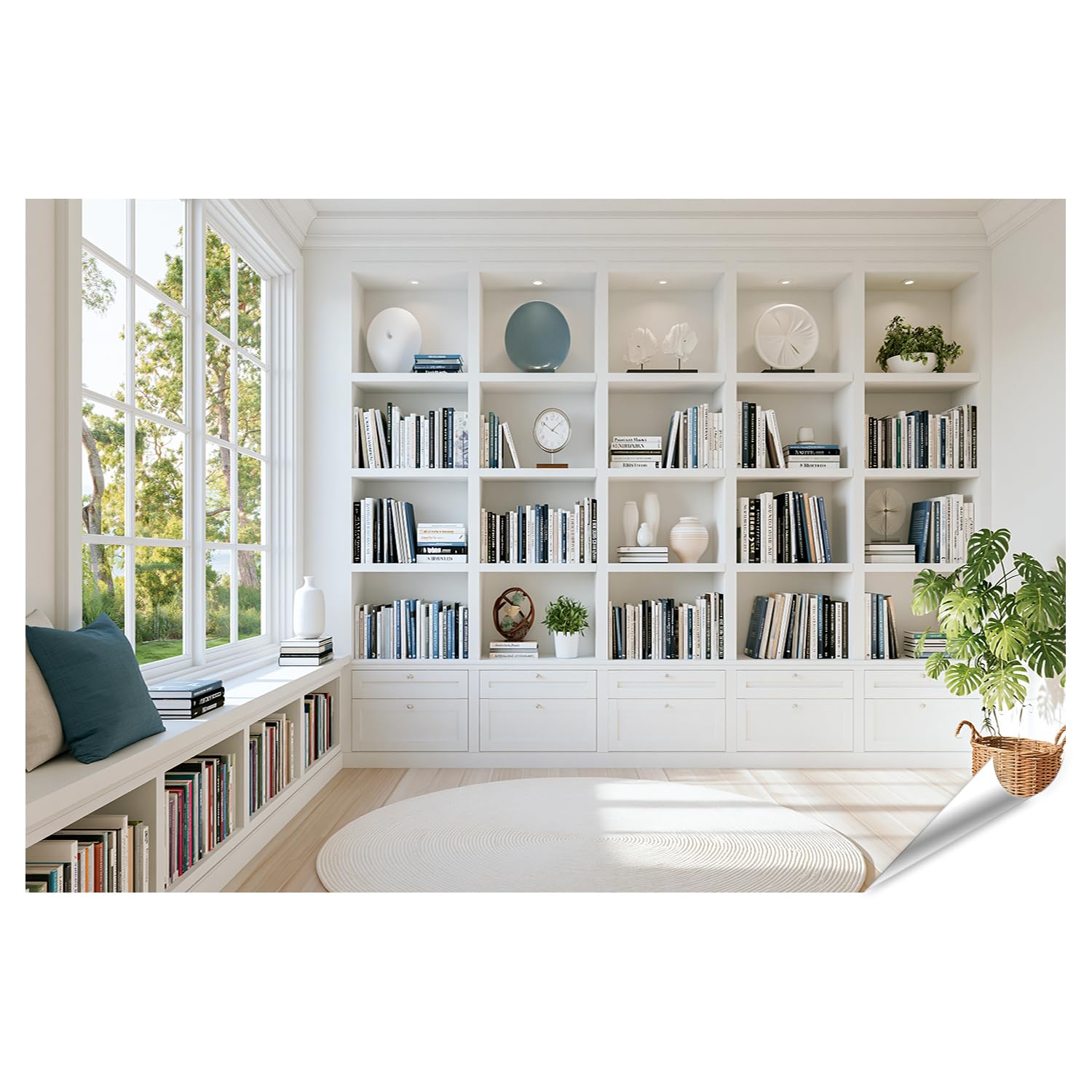 islandburner Póster de alta calidad con estilo estantería mural para sala de estar, perfecto para los amantes de los libros, formato grande