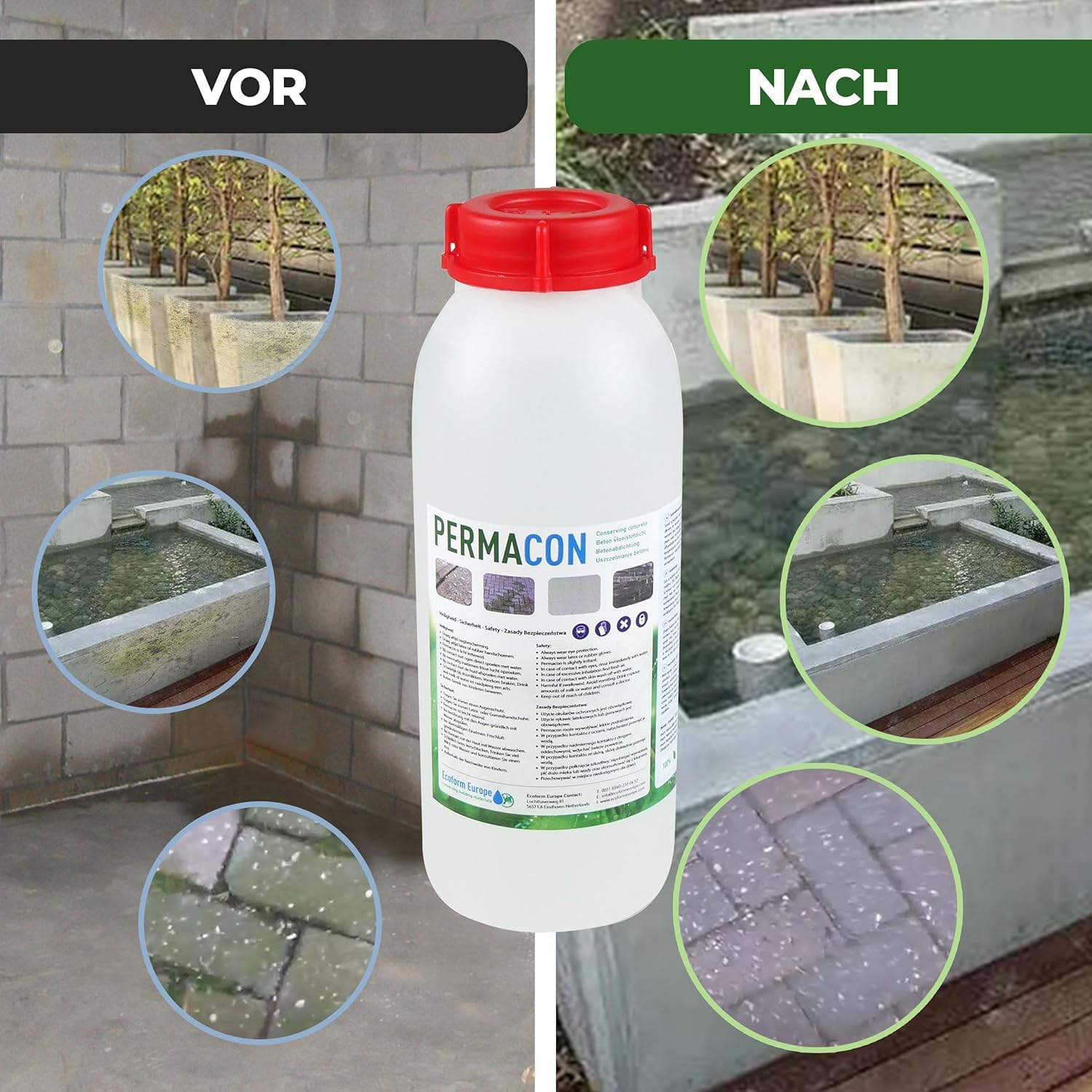 Permacon hydroizolacja i impregnacja betonu, profesjonalna wodoodporna uszczelniacz, do betonu i kamienia, zapobiega gniciu betonu, pleśni i wilgoci – bezbarwny i trwały (Przejrzysty, 5L)