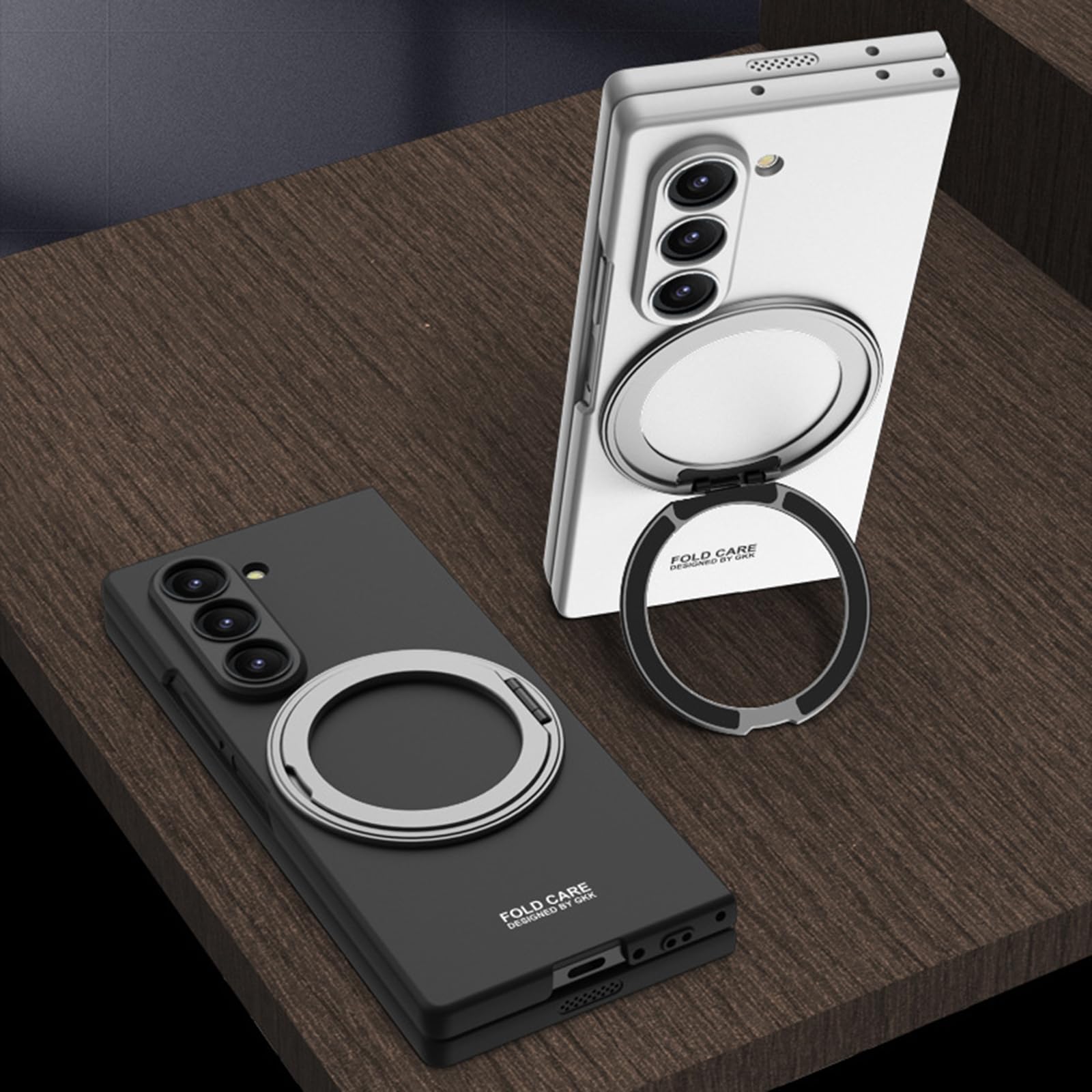 Etui do Samsung Galaxy Z Fold 6, obrotowy pierścień z magnetycznym etui, ochrona ekranu przedniego, odporne na wstrząsy, PC, smukłe etui na telefon, czarne