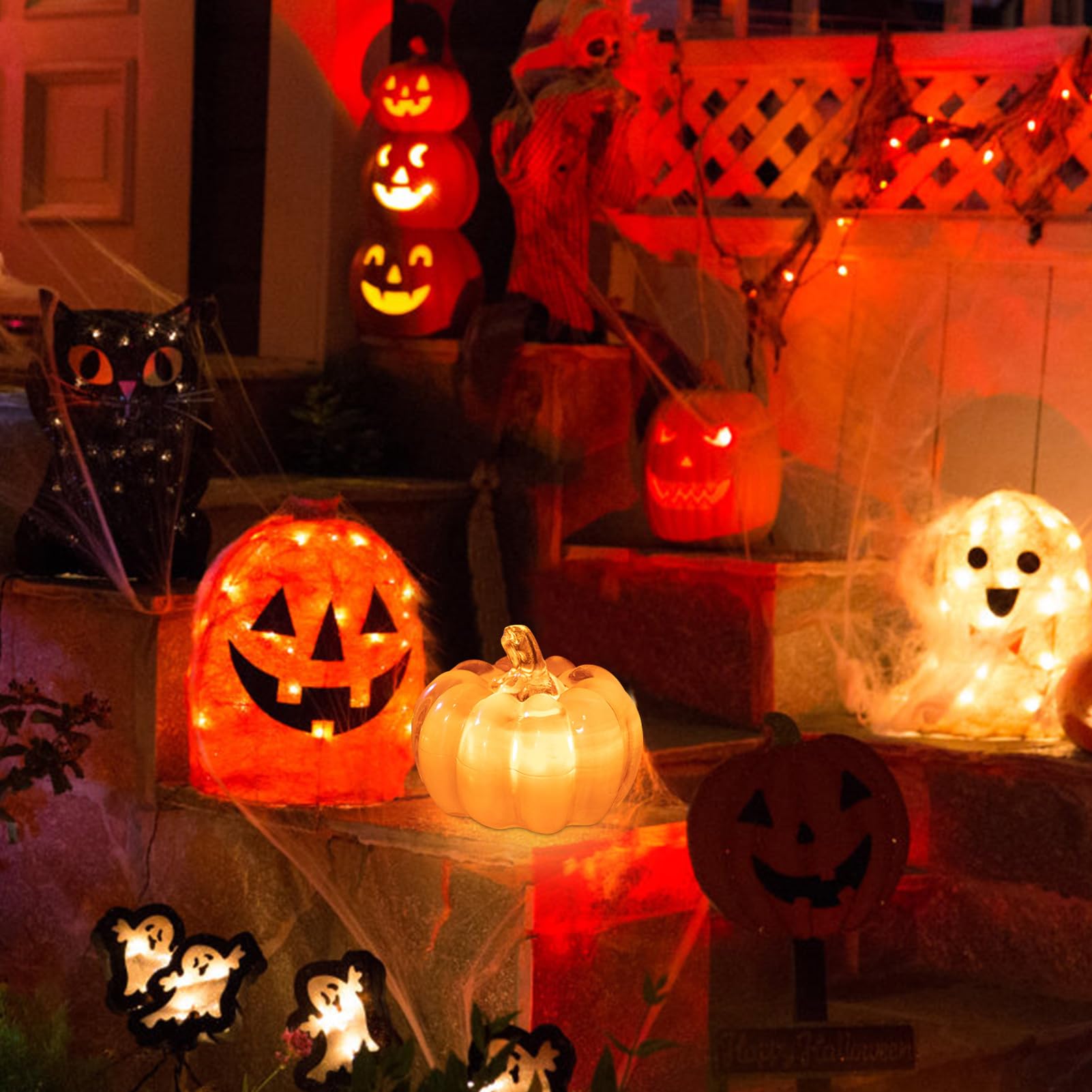 Herbstdeko Kürbis Lichterbaum 32cm - LED Baum Für Tischdeko